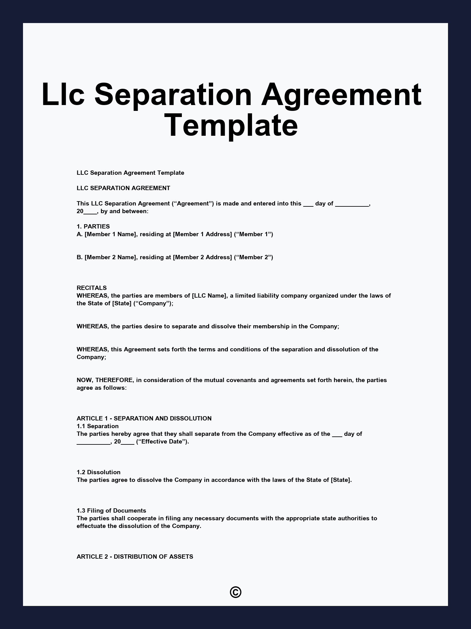 Llc Separation Agreement Template