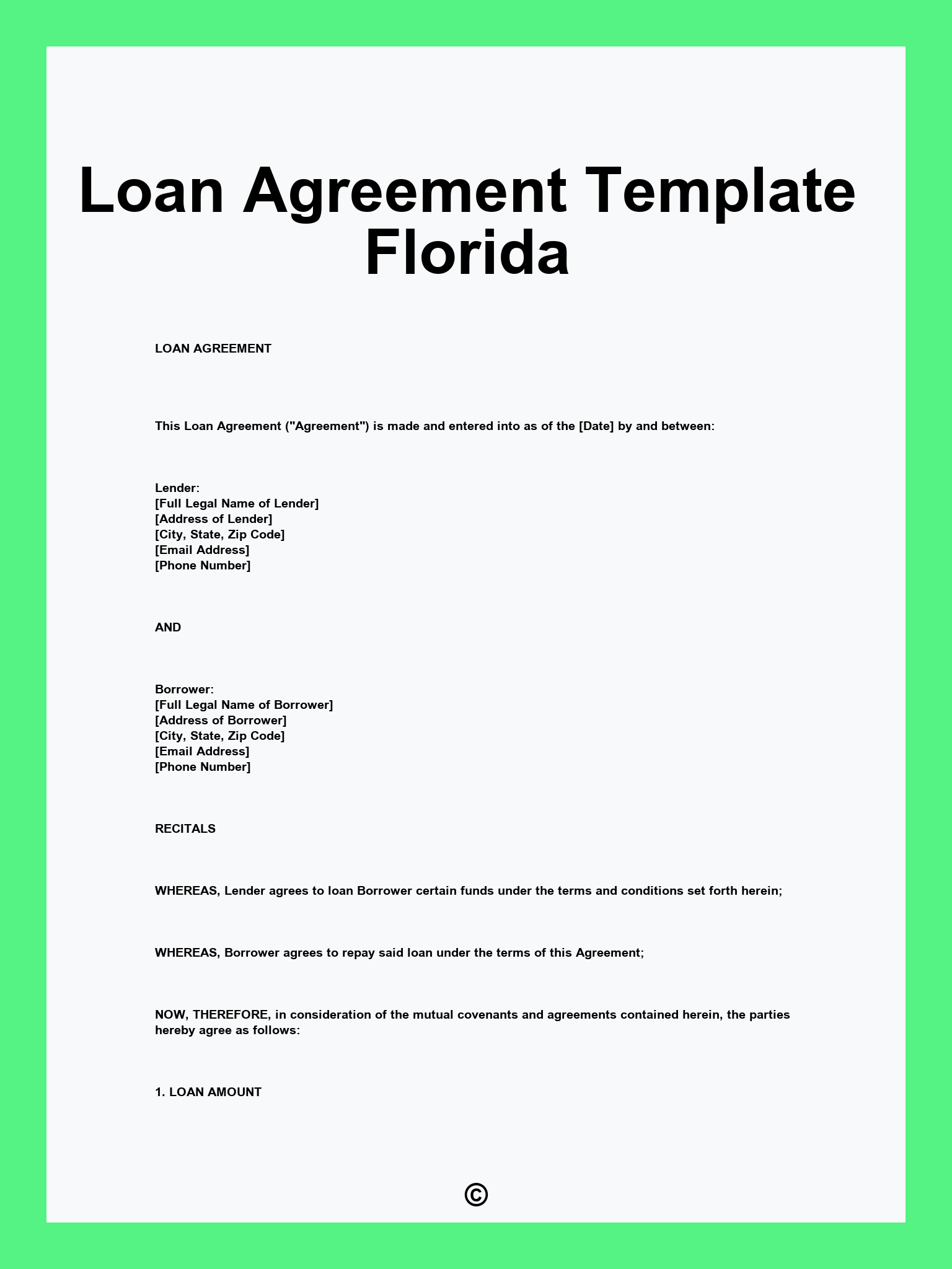 Loan Agreement Template Florida