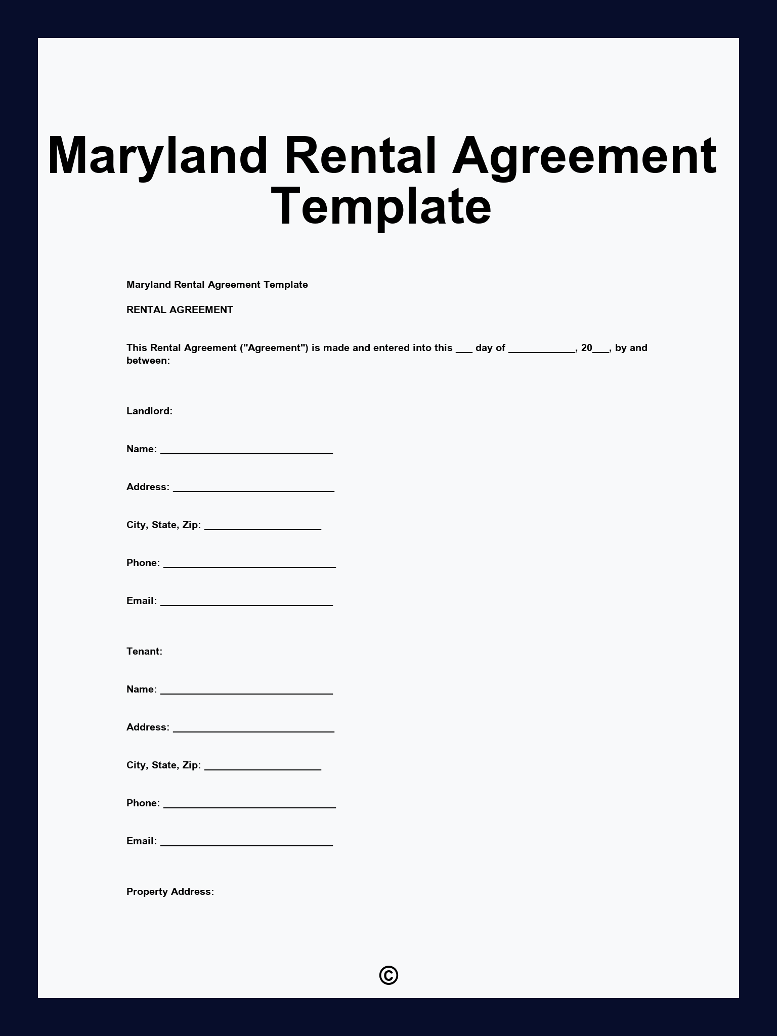 Maryland Rental Agreement Template