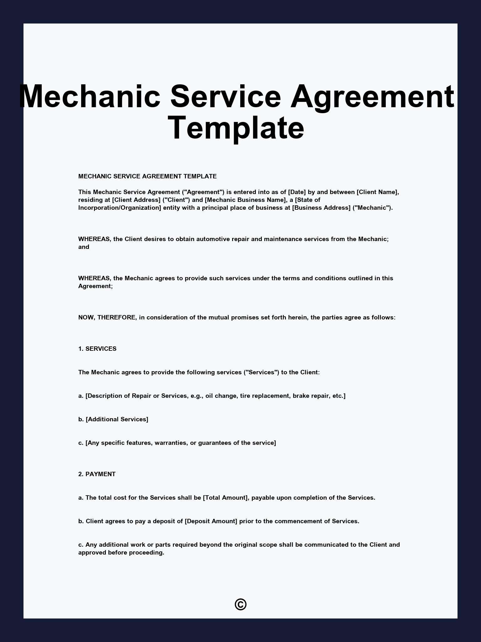 Mechanic Service Agreement Template