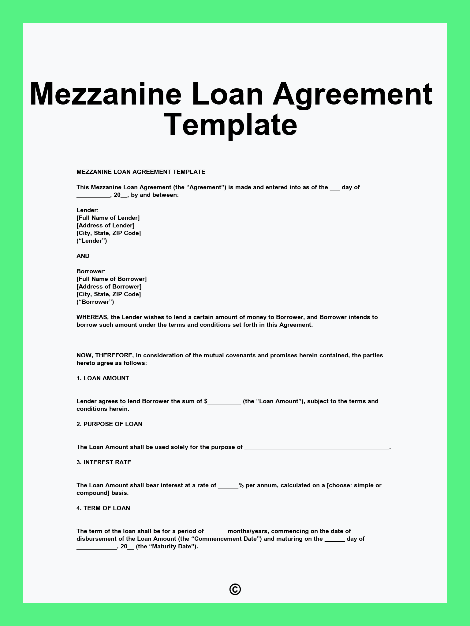 Mezzanine Loan Agreement Template