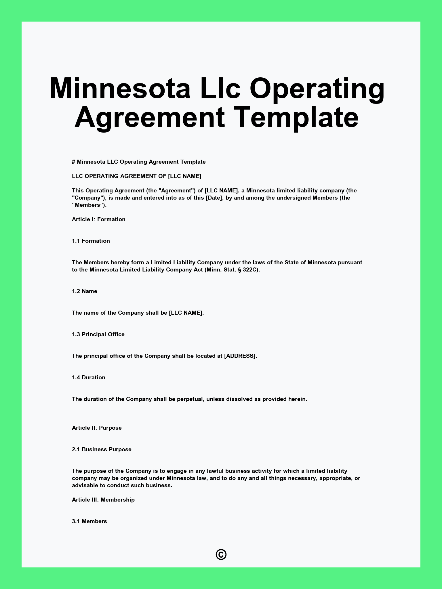 Minnesota Llc Operating Agreement Template
