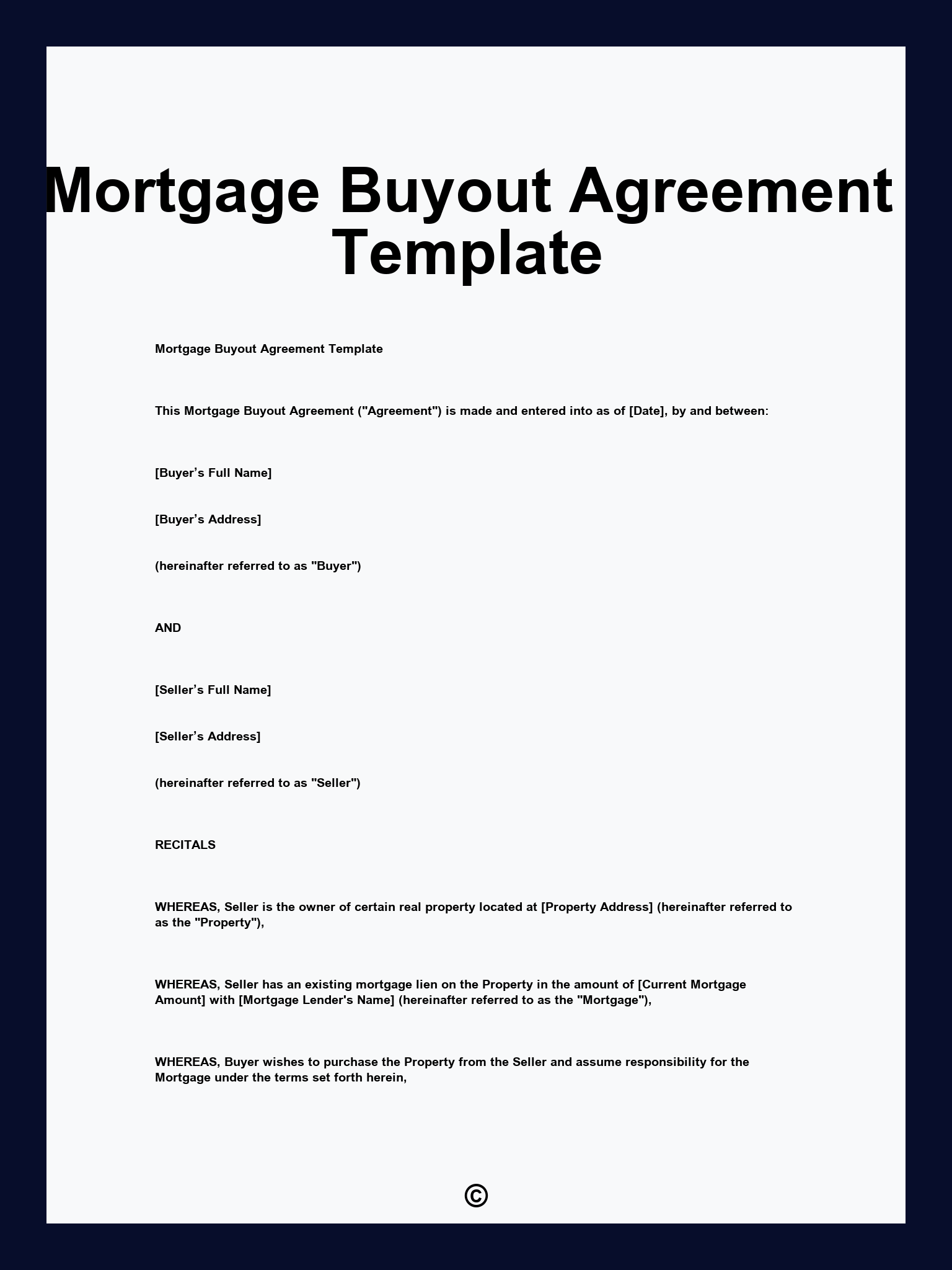 Mortgage Buyout Agreement Template
