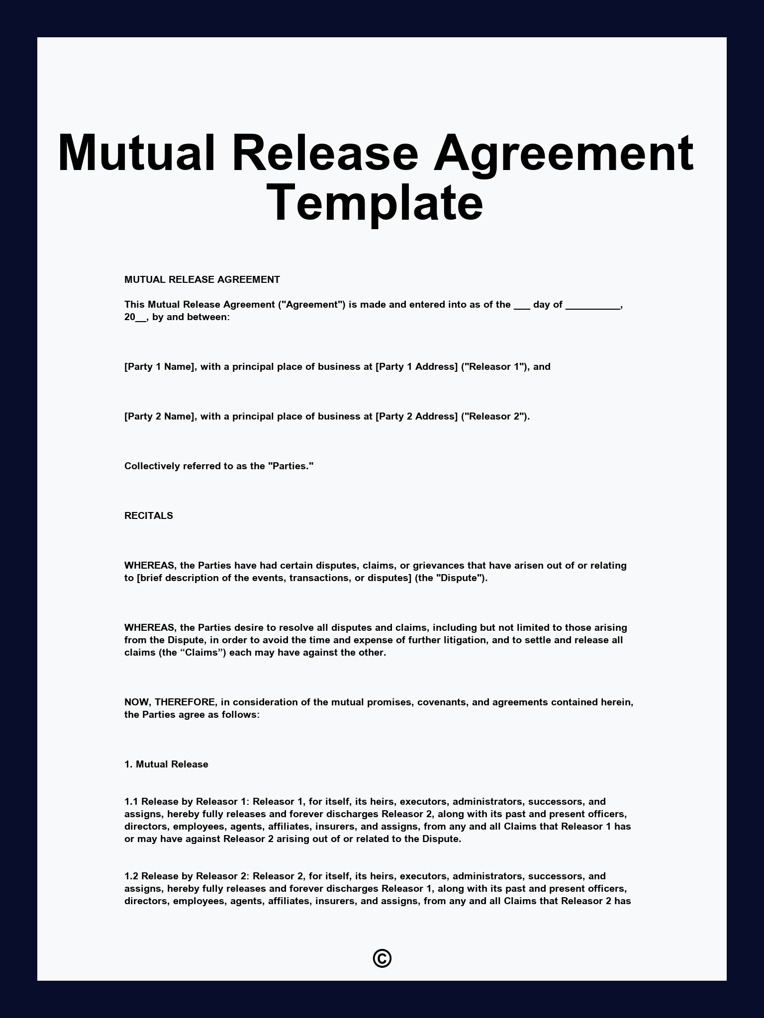 Mutual Release Agreement Template