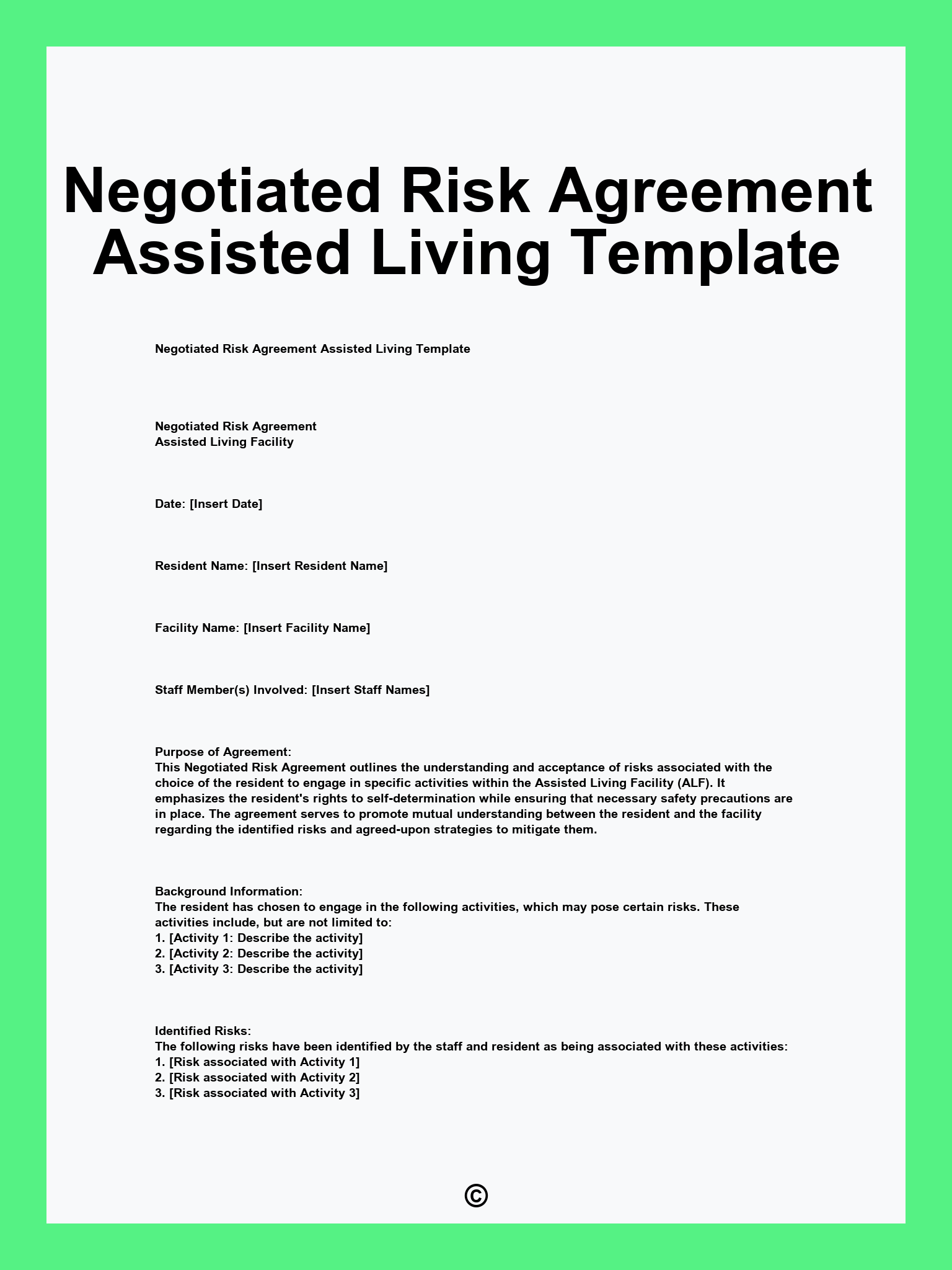Negotiated Risk Agreement Assisted Living Template
