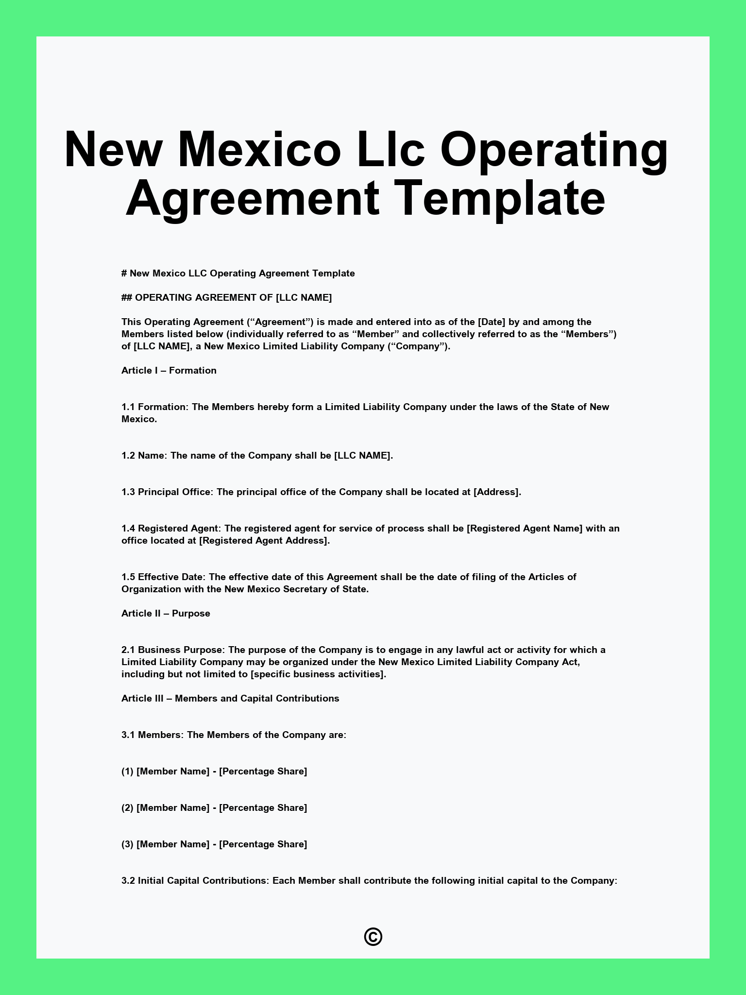 New Mexico Llc Operating Agreement Template