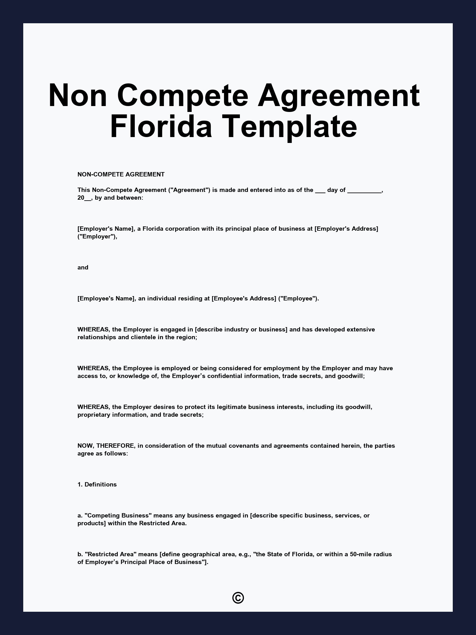 Non Compete Agreement Florida Template