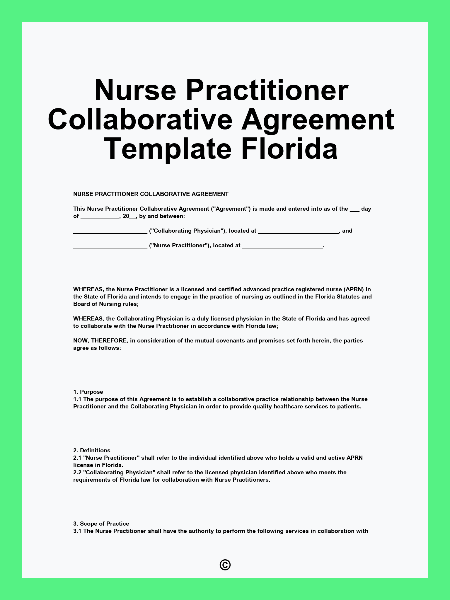 Nurse Practitioner Collaborative Agreement Template Florida