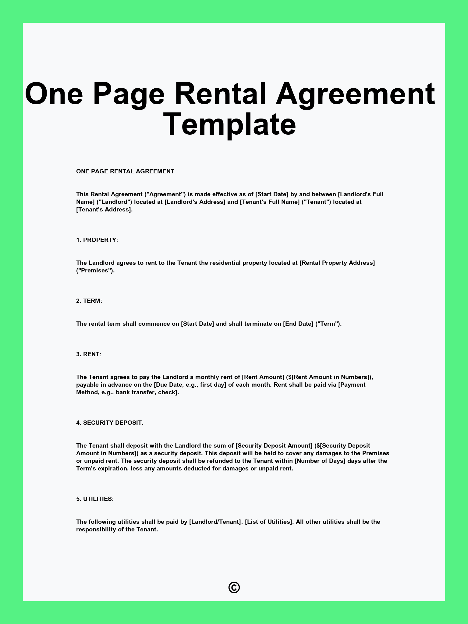 One Page Rental Agreement Template