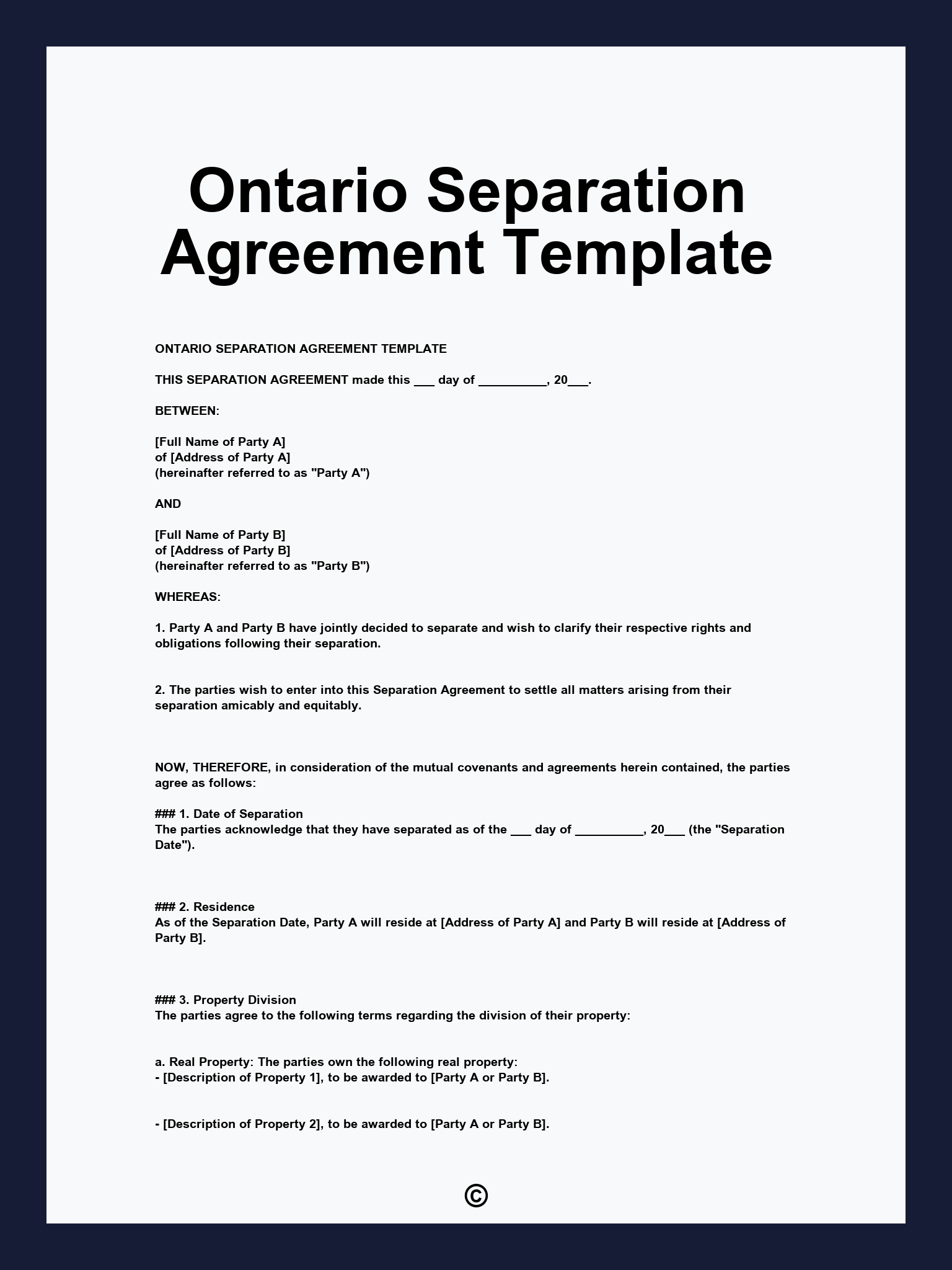 Ontario Separation Agreement Template