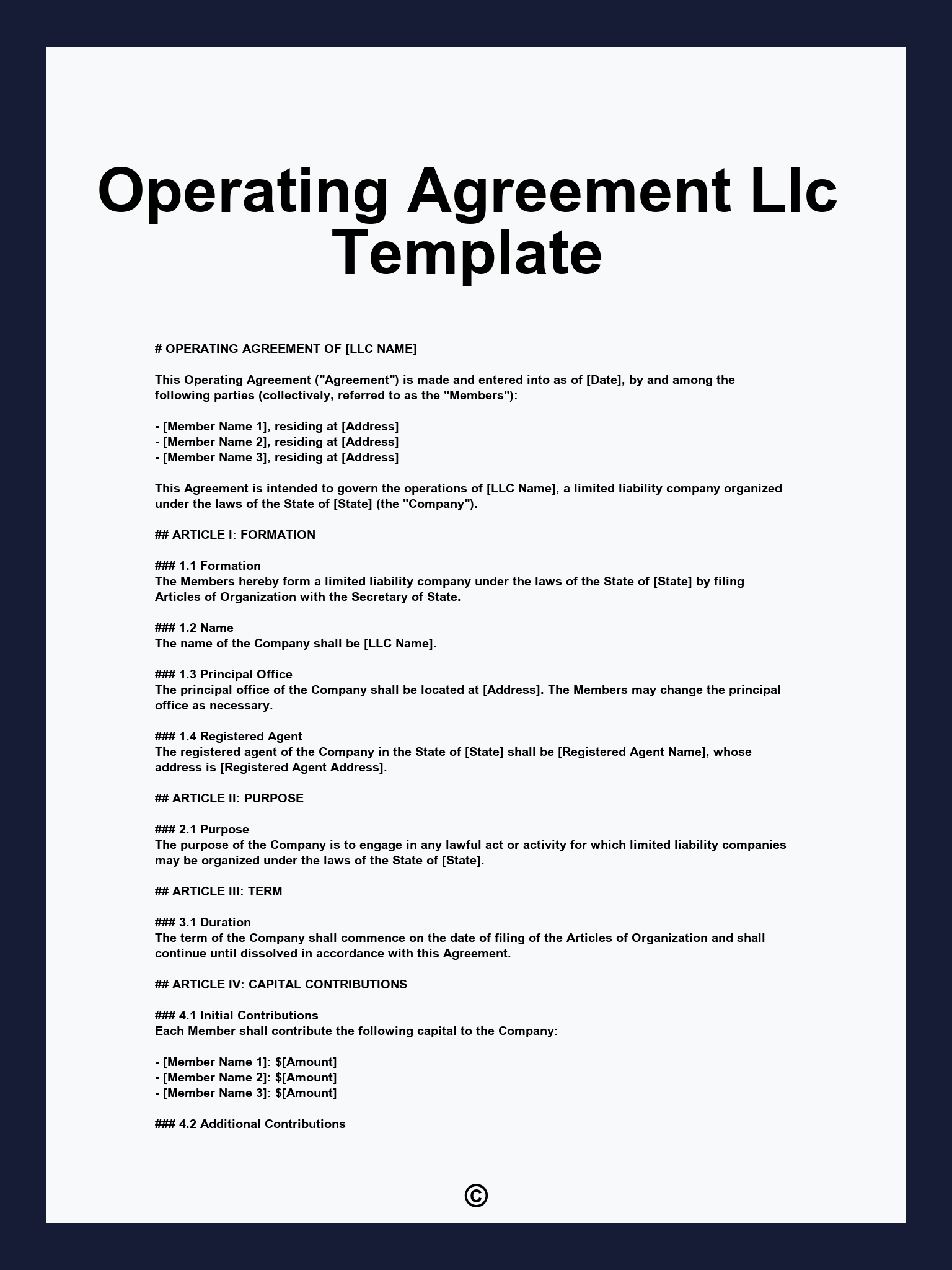 Operating Agreement Llc Template