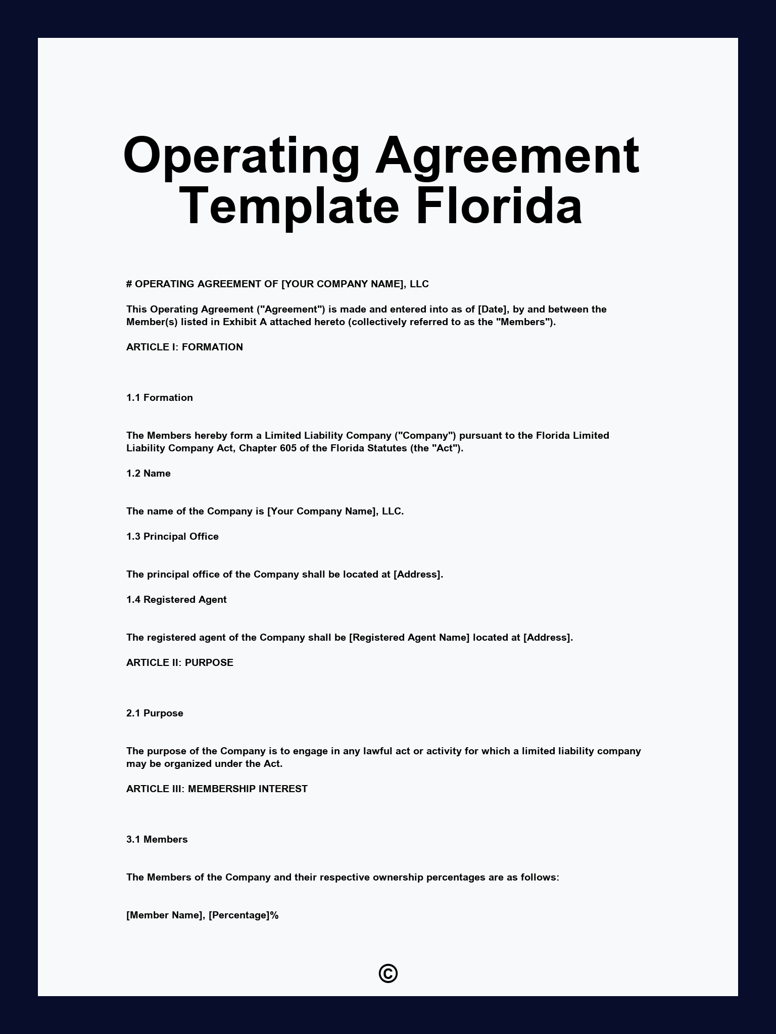 Operating Agreement Template Florida