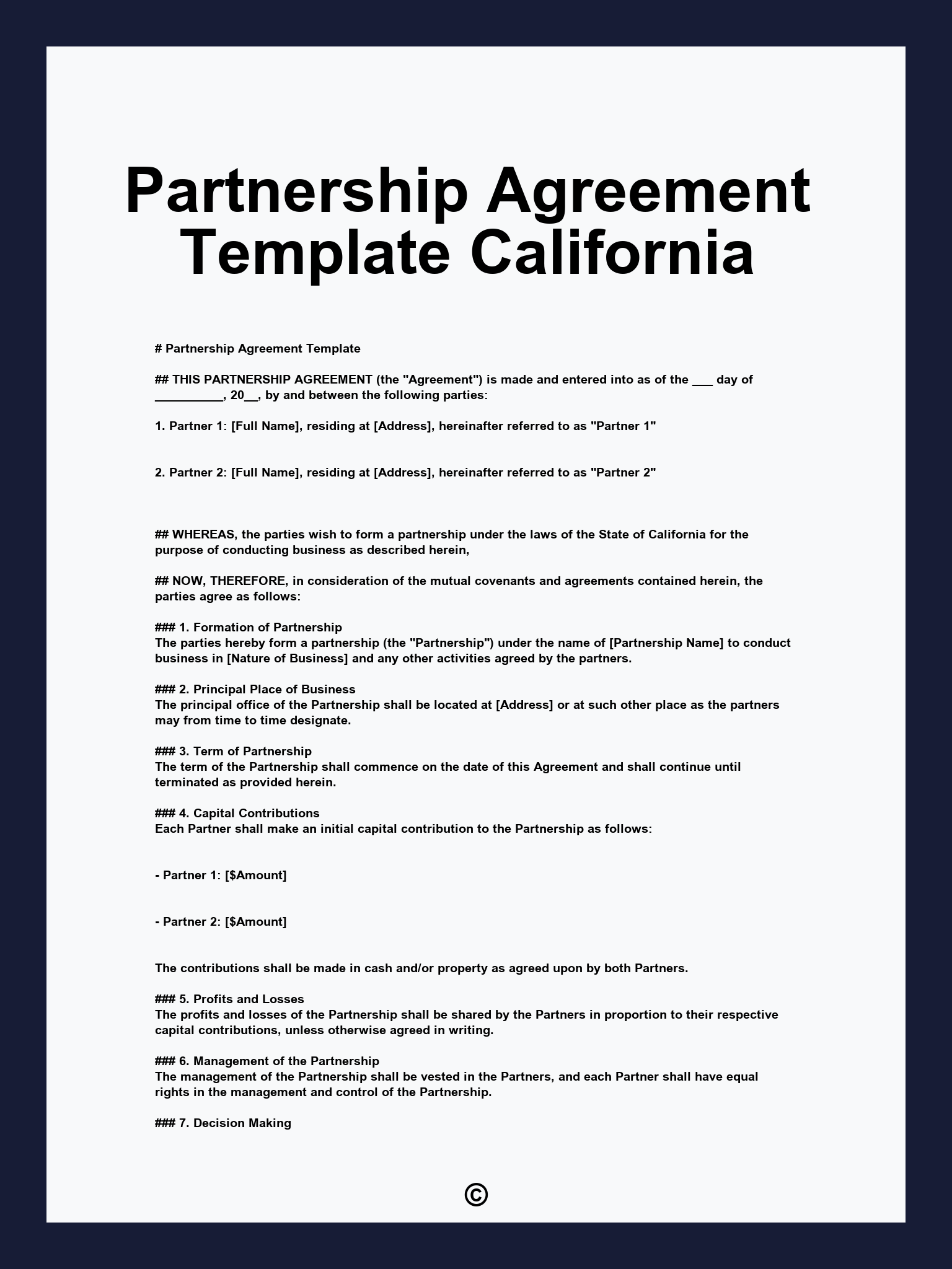 Partnership Agreement Template California