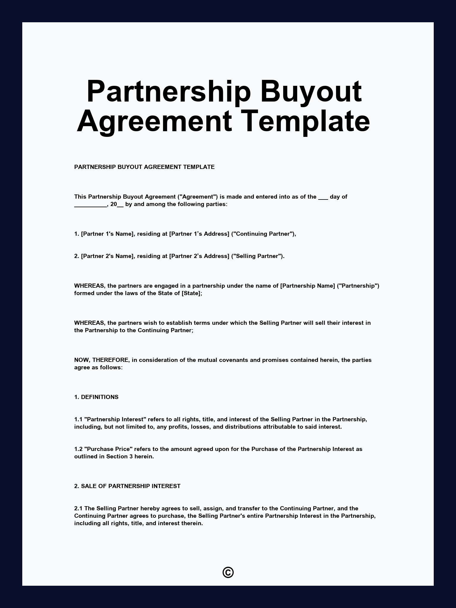 Partnership Buyout Agreement Template