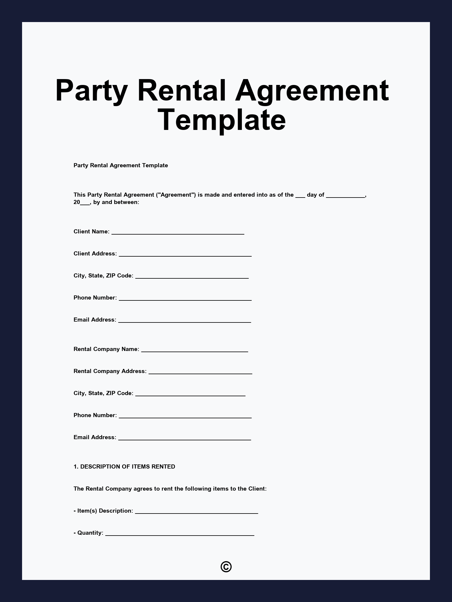 Party Rental Agreement Template