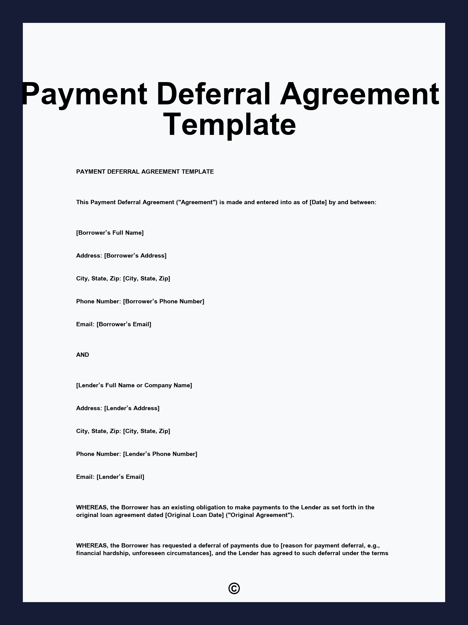 Payment Deferral Agreement Template