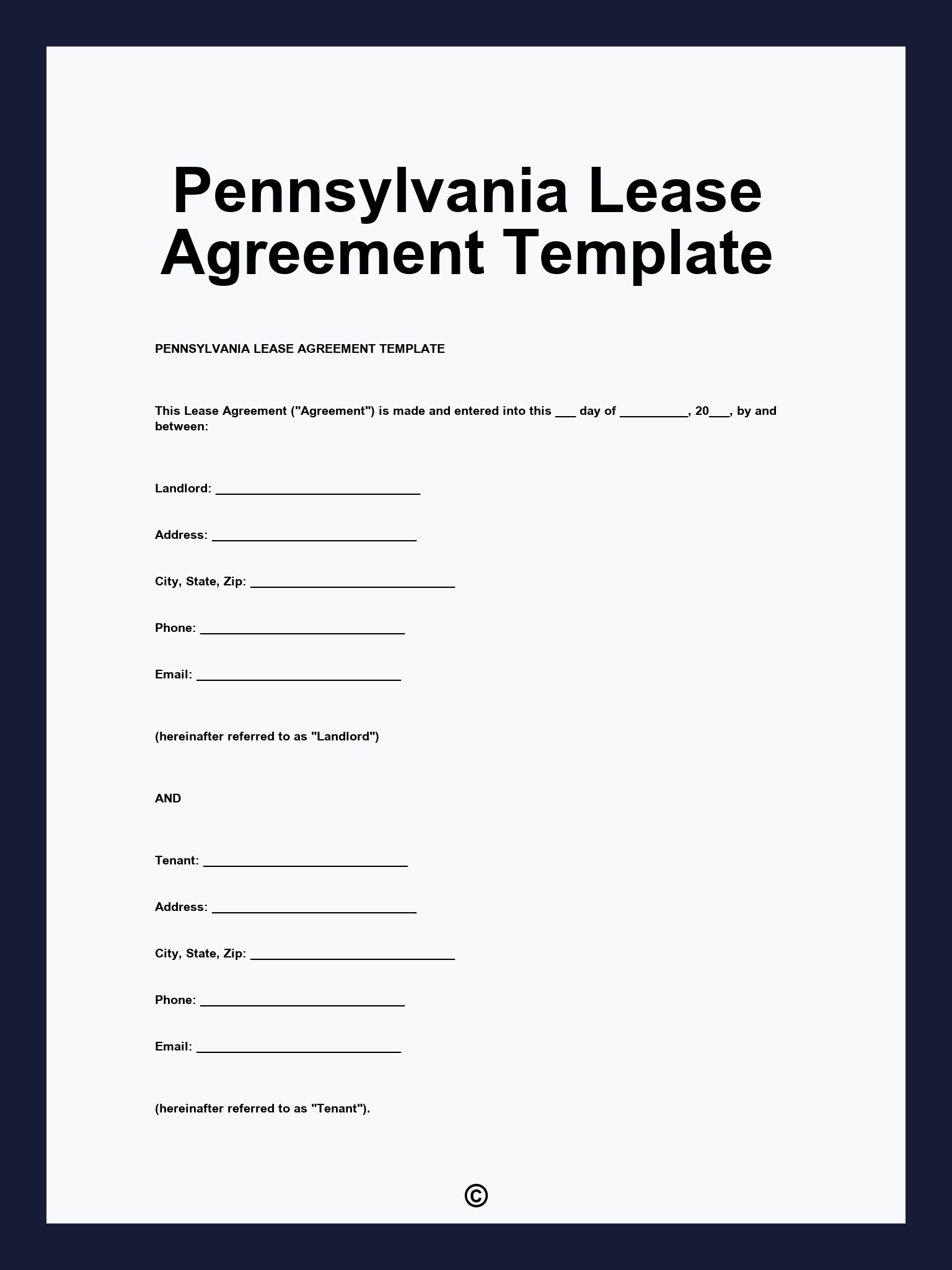 Pennsylvania Lease Agreement Template