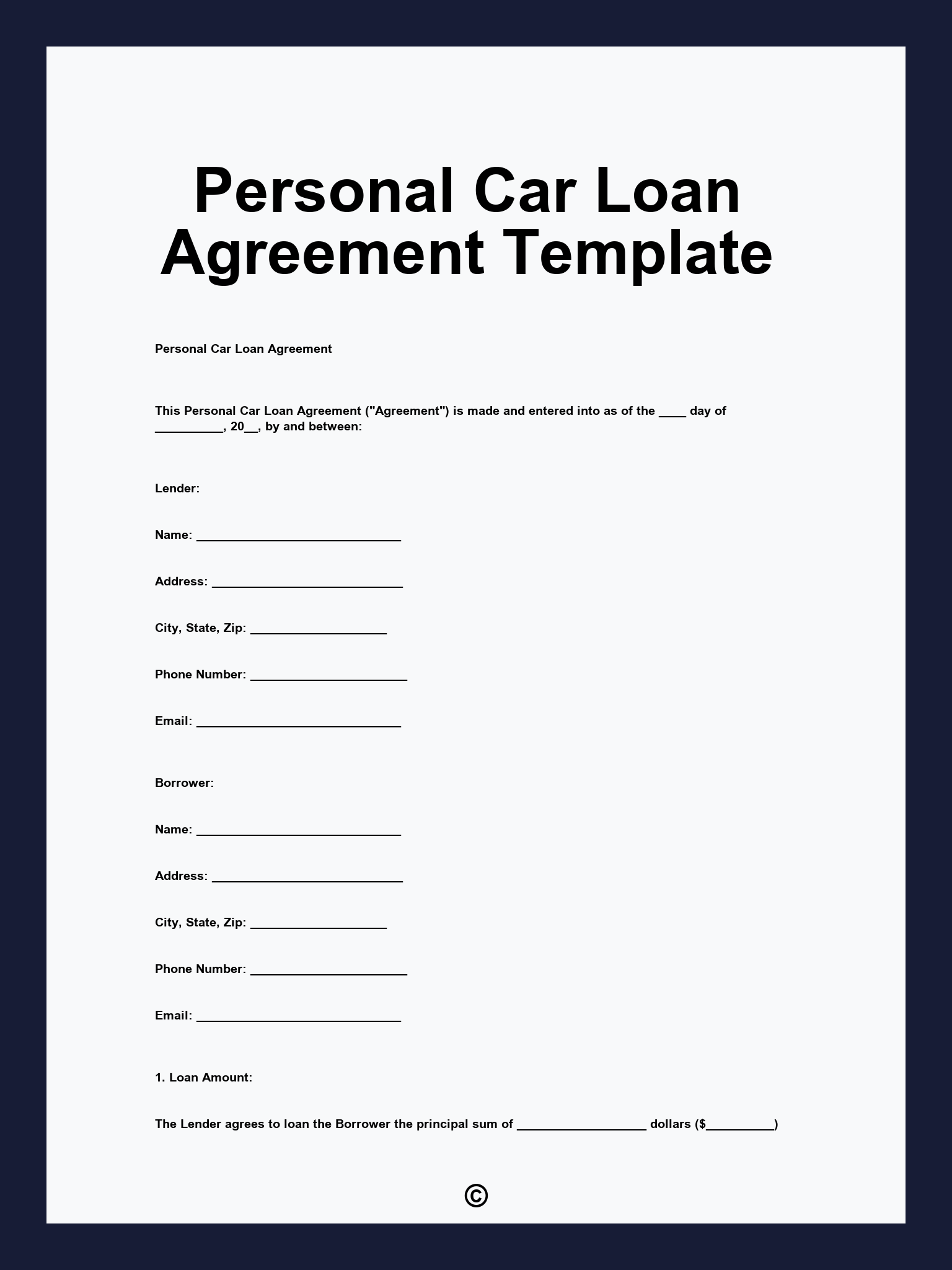 Personal Car Loan Agreement Template