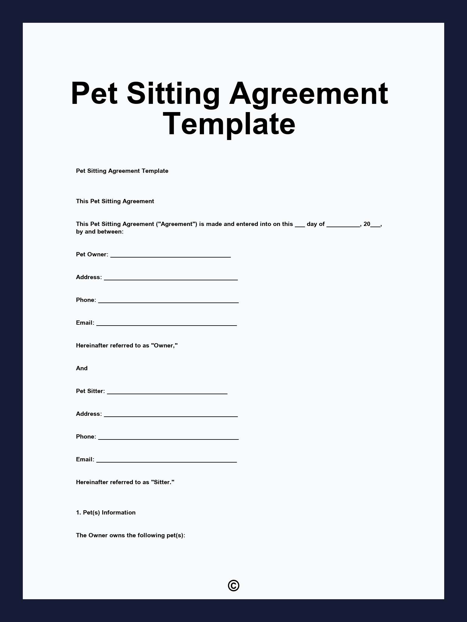 Pet Sitting Agreement Template
