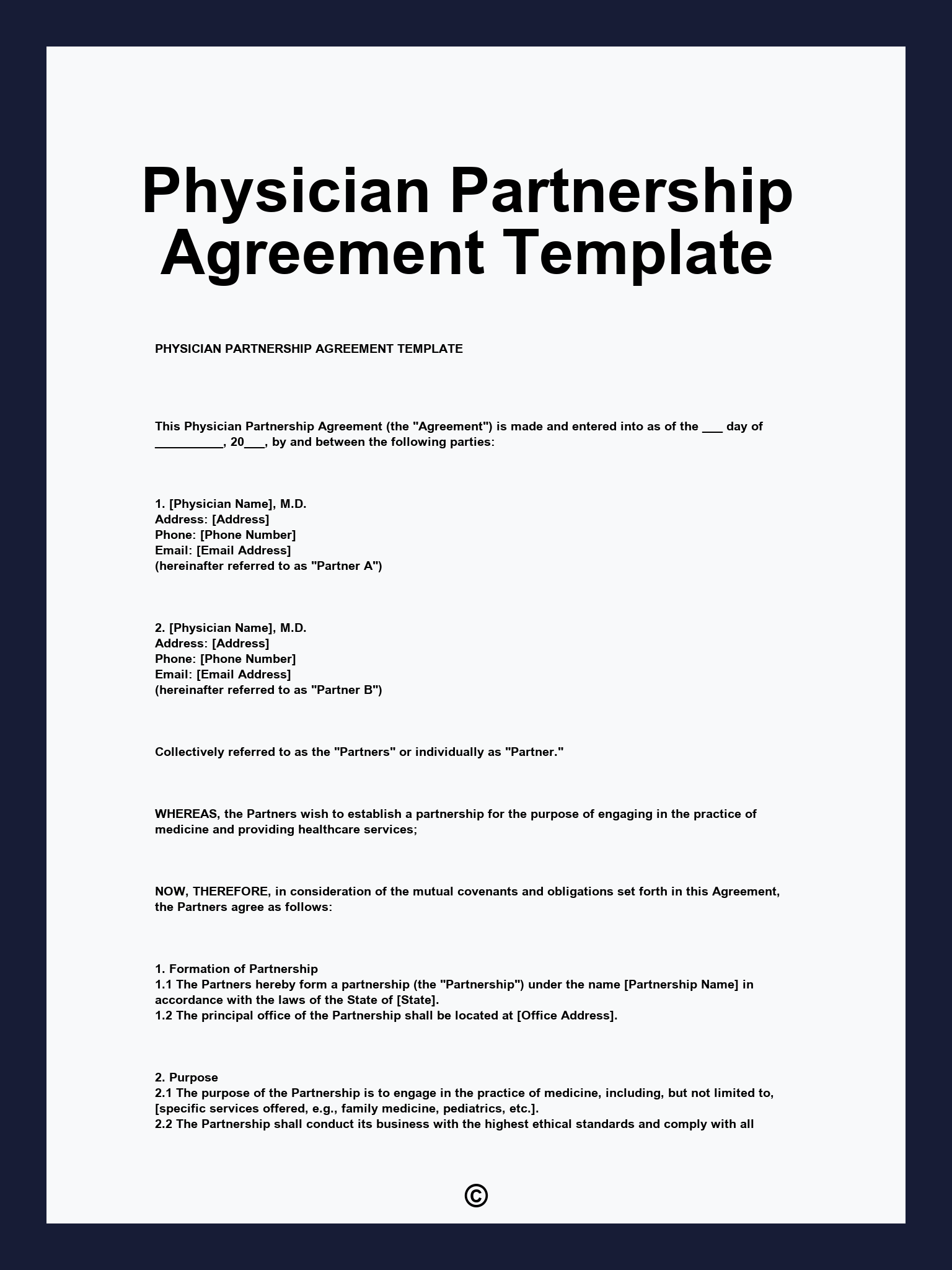 Physician Partnership Agreement Template