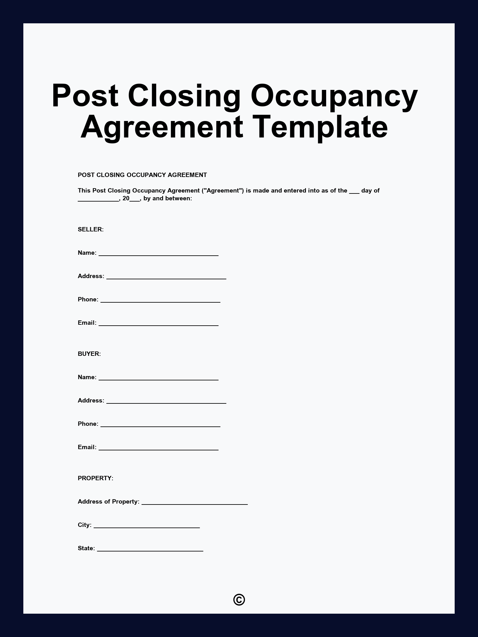 Post Closing Occupancy Agreement Template