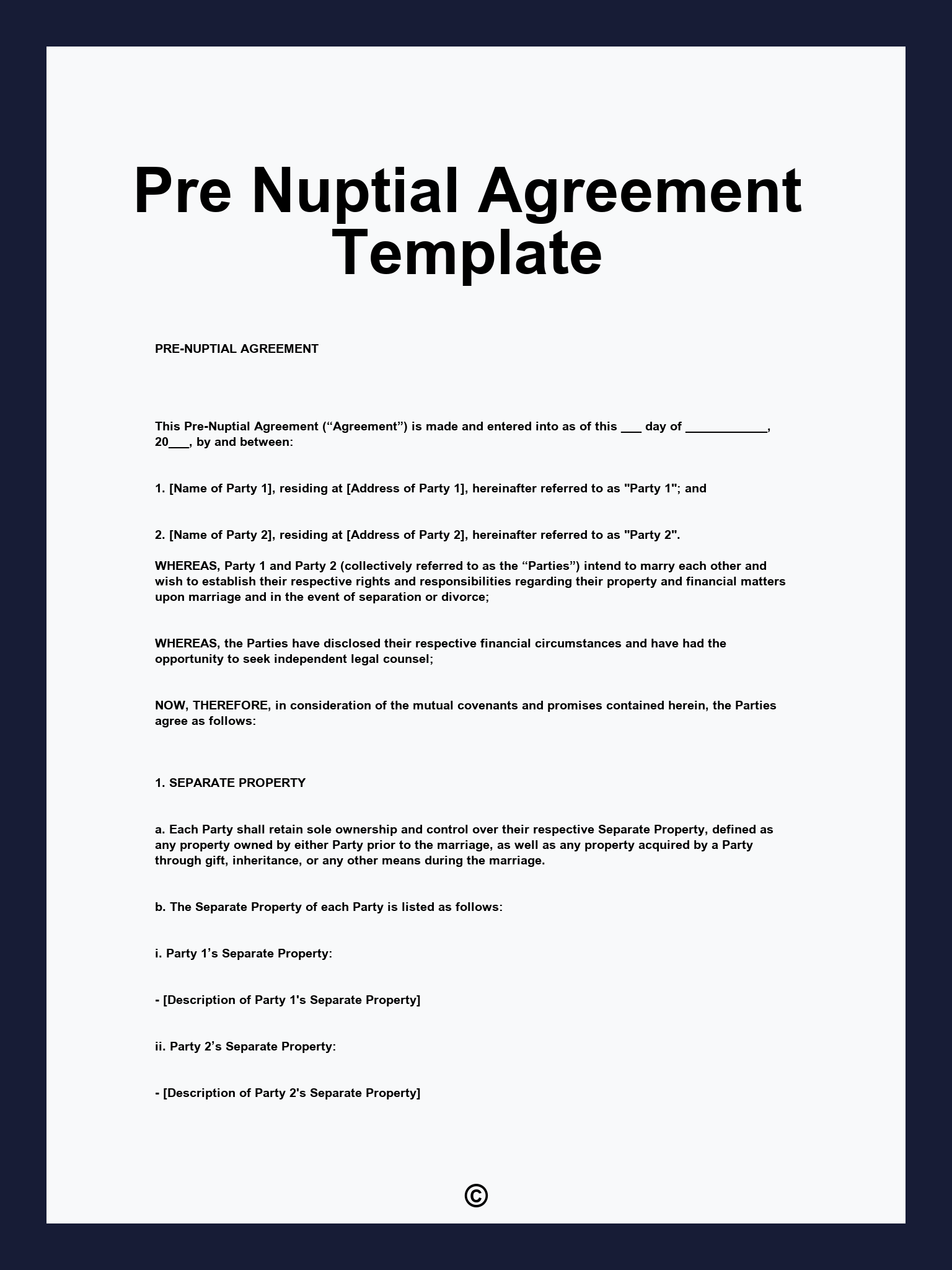 Pre Nuptial Agreement Template
