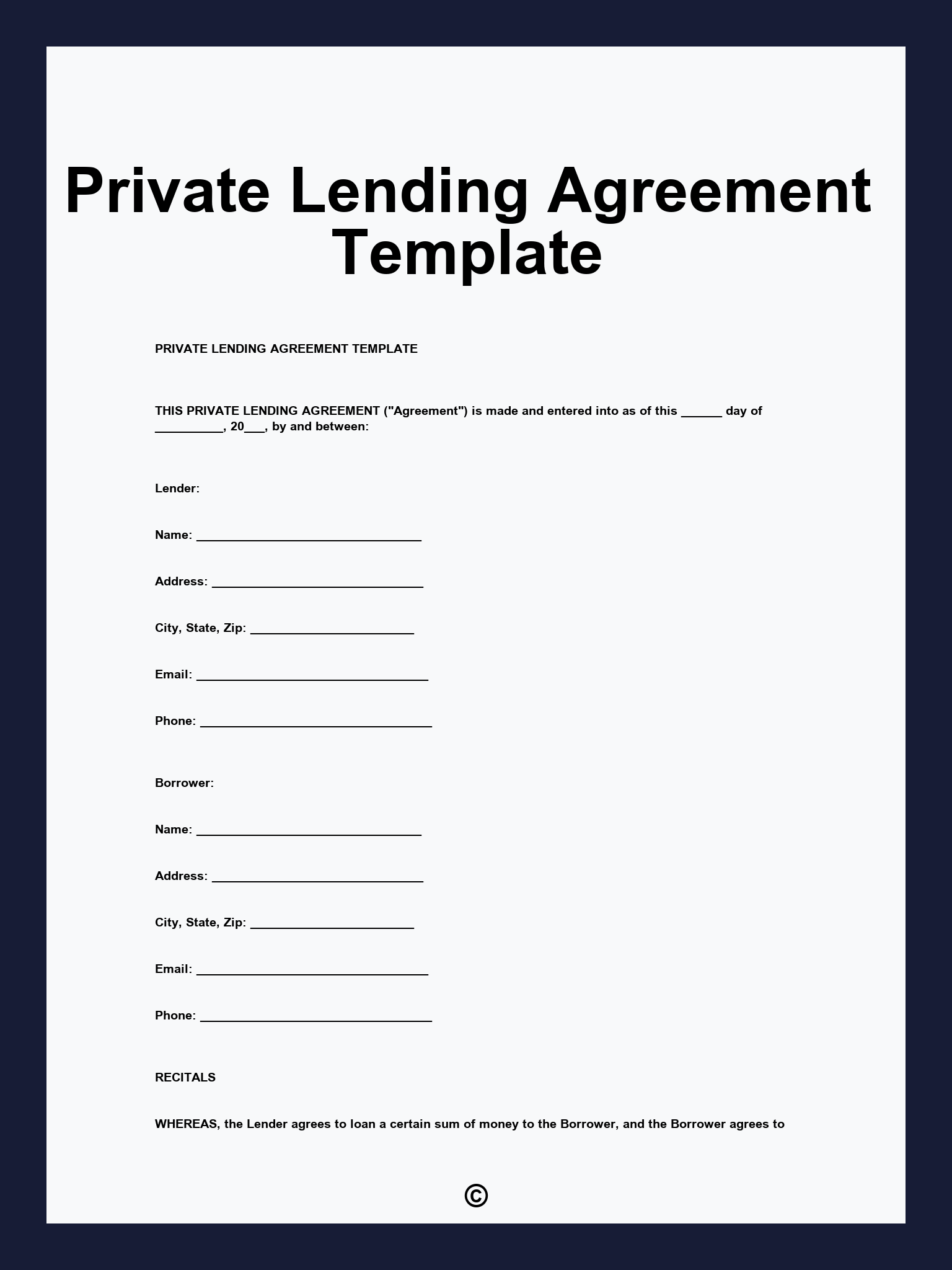 Private Lending Agreement Template