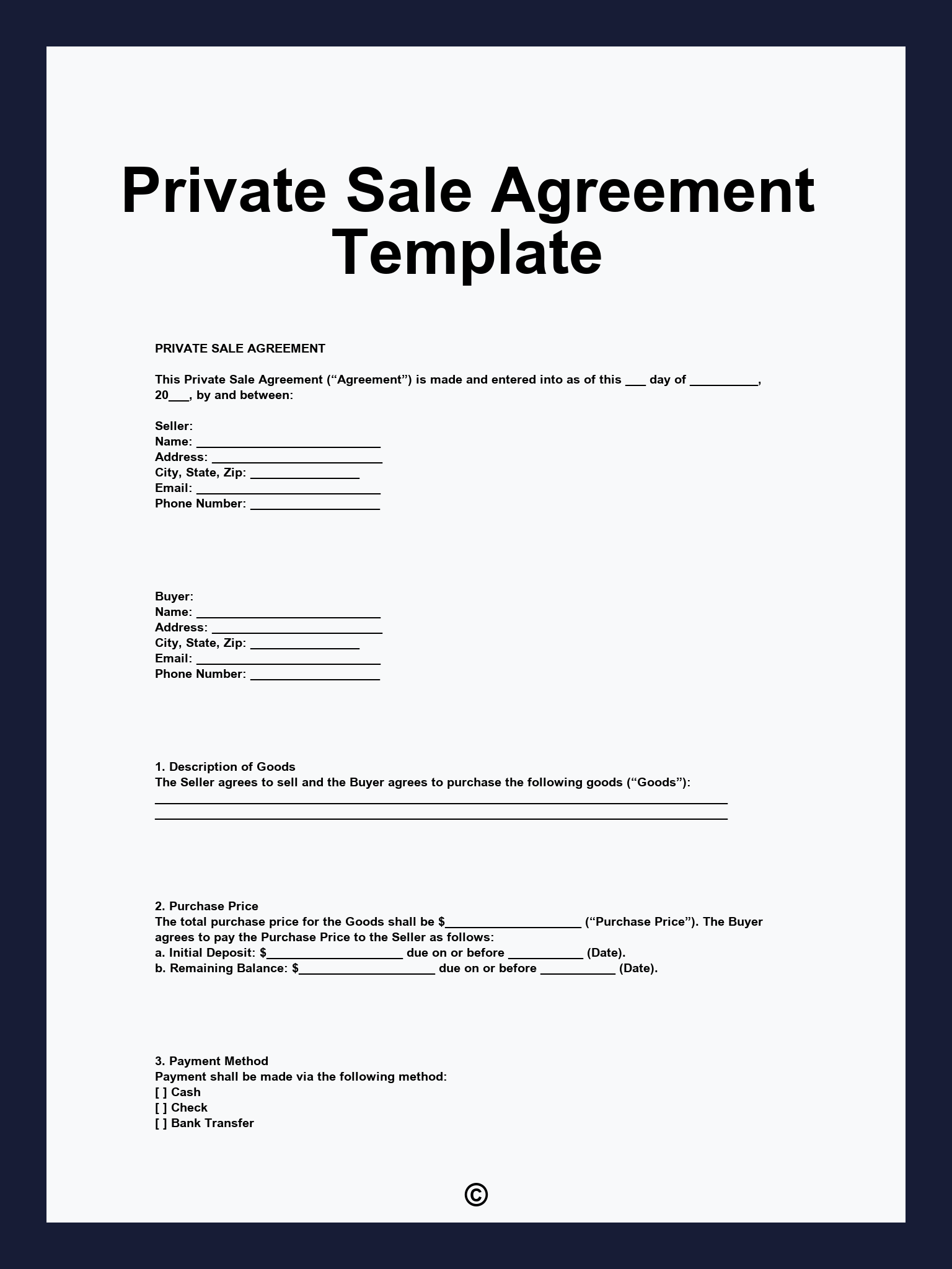 Private Sale Agreement Template