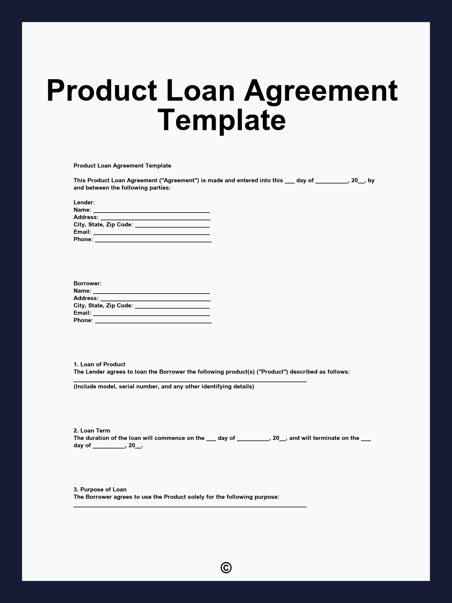 Product Loan Agreement Template