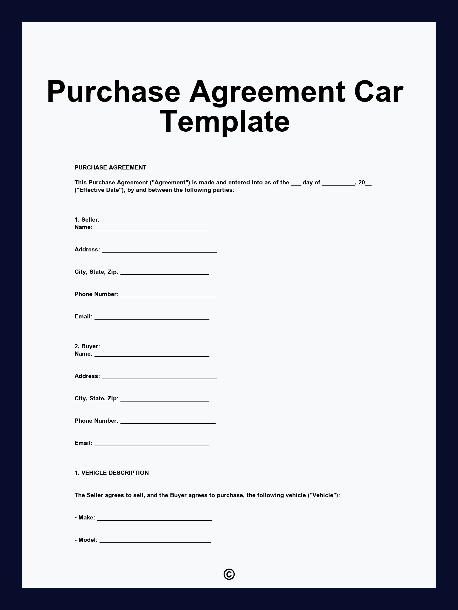 Purchase Agreement Car Template