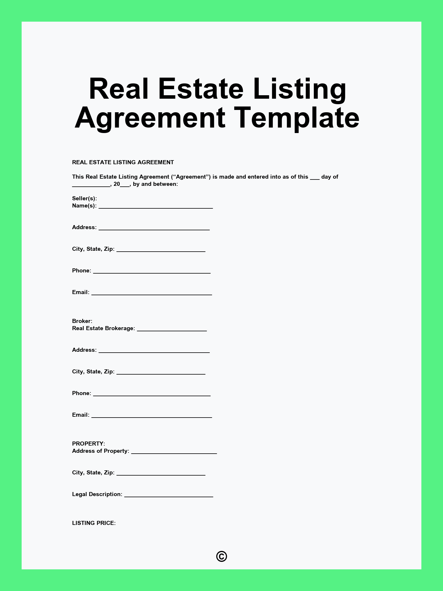 Real Estate Listing Agreement Template