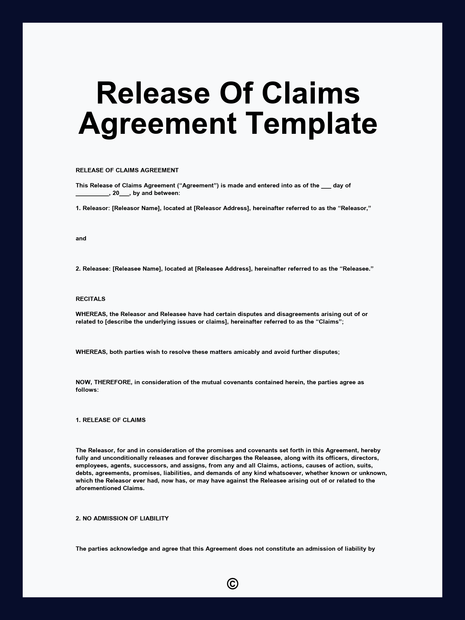 Release Of Claims Agreement Template