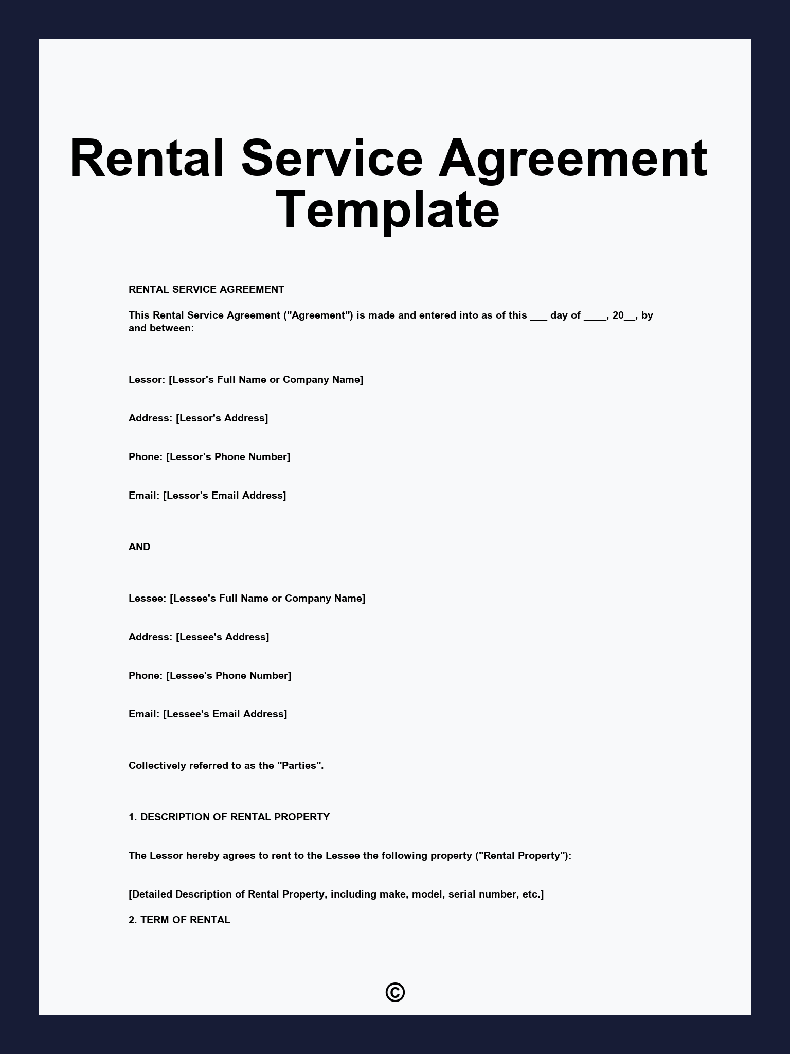 Rental Service Agreement Template