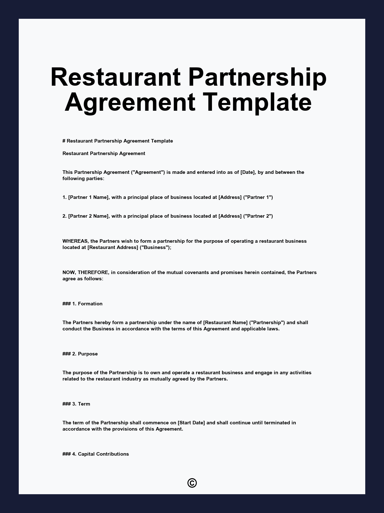 Restaurant Partnership Agreement Template