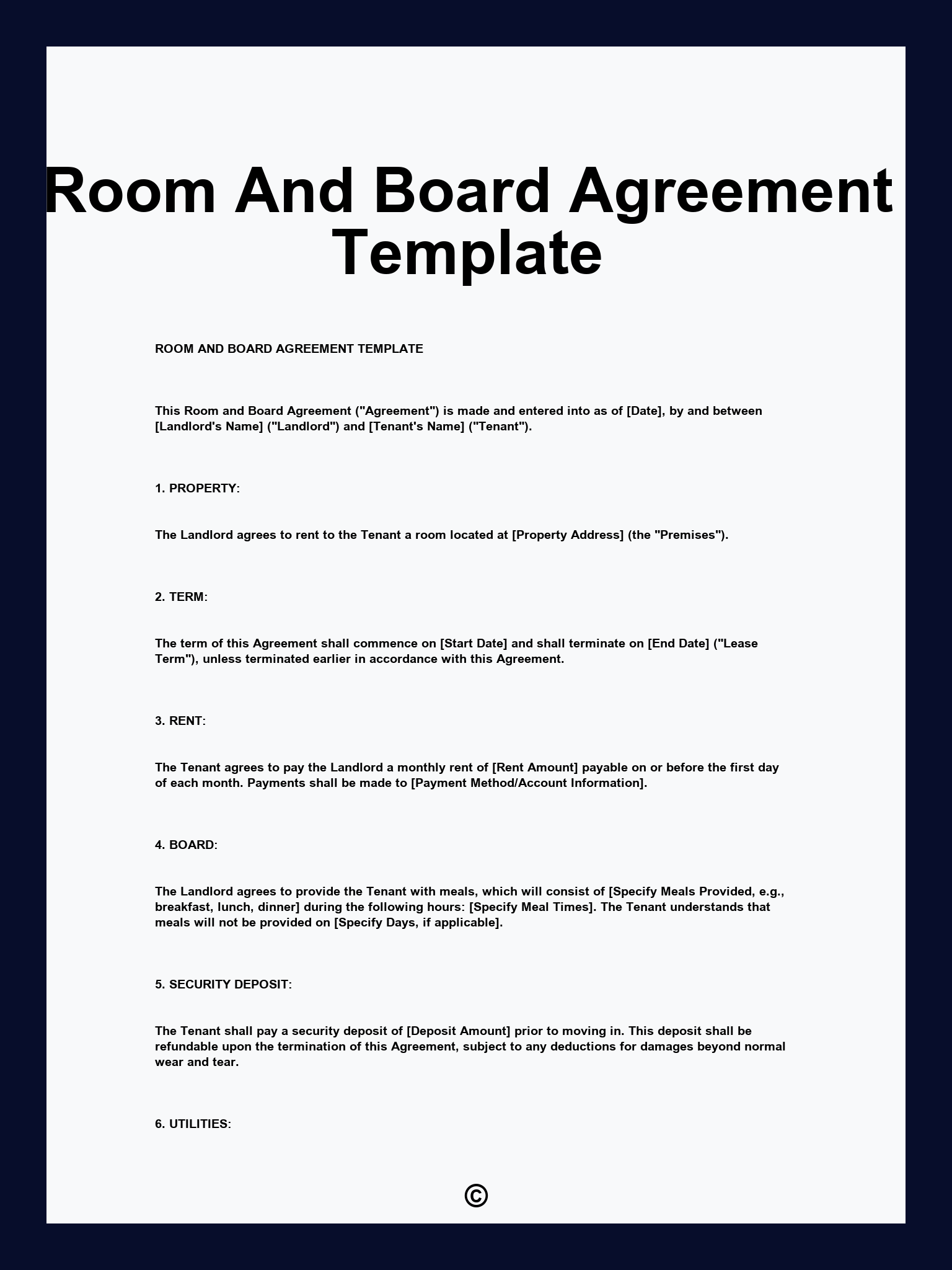 Room And Board Agreement Template