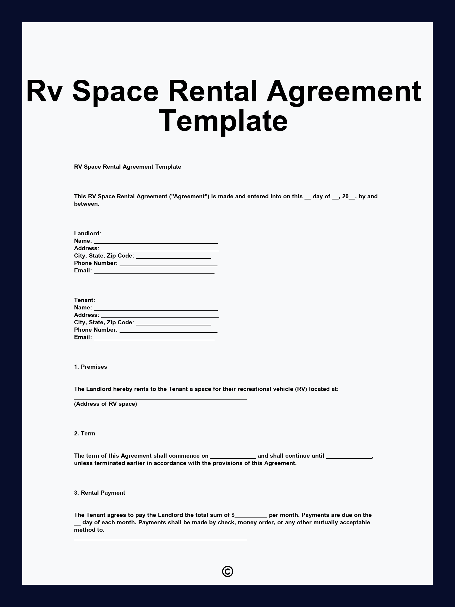 Rv Space Rental Agreement Template