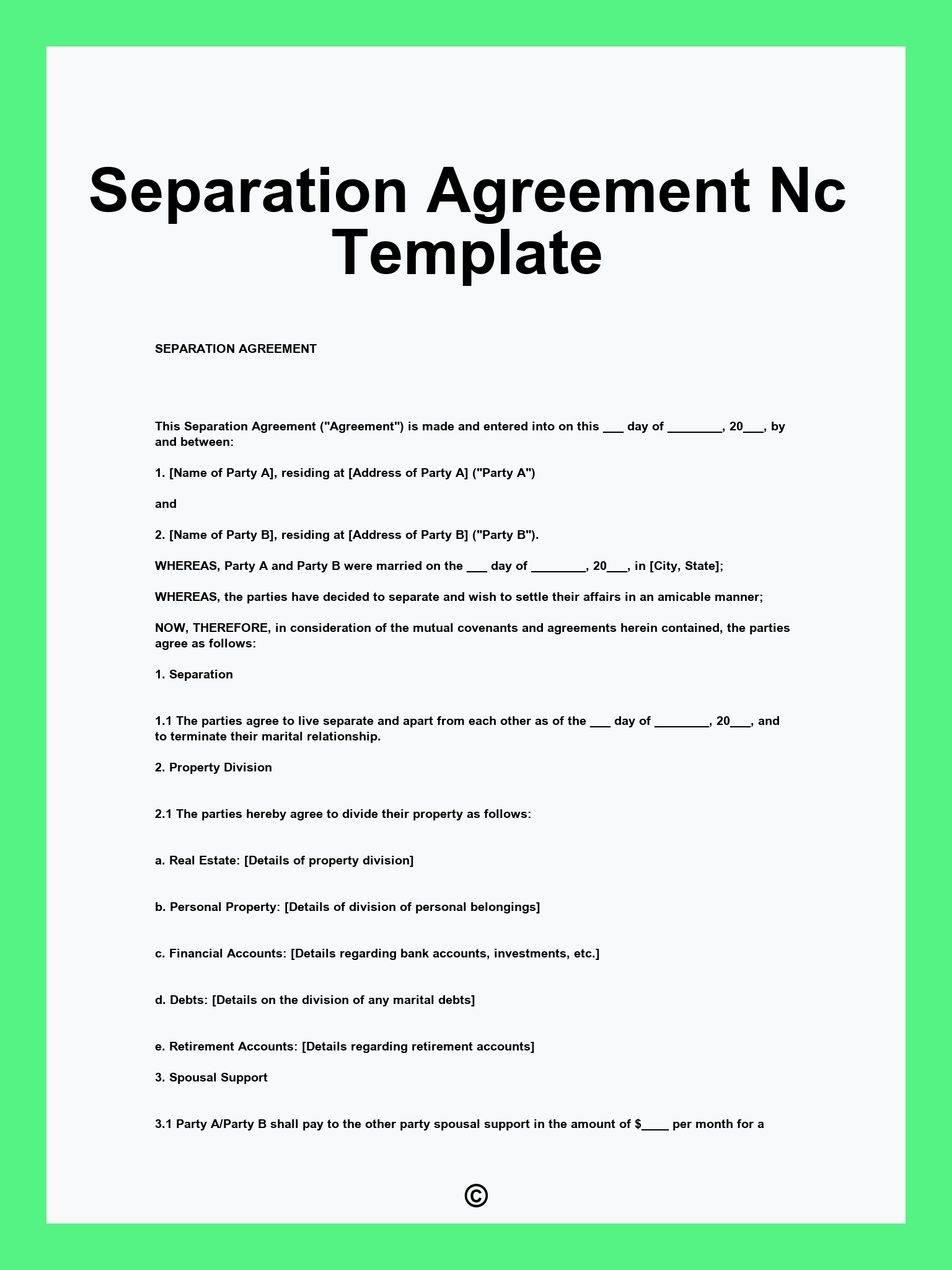 Separation Agreement Nc Template