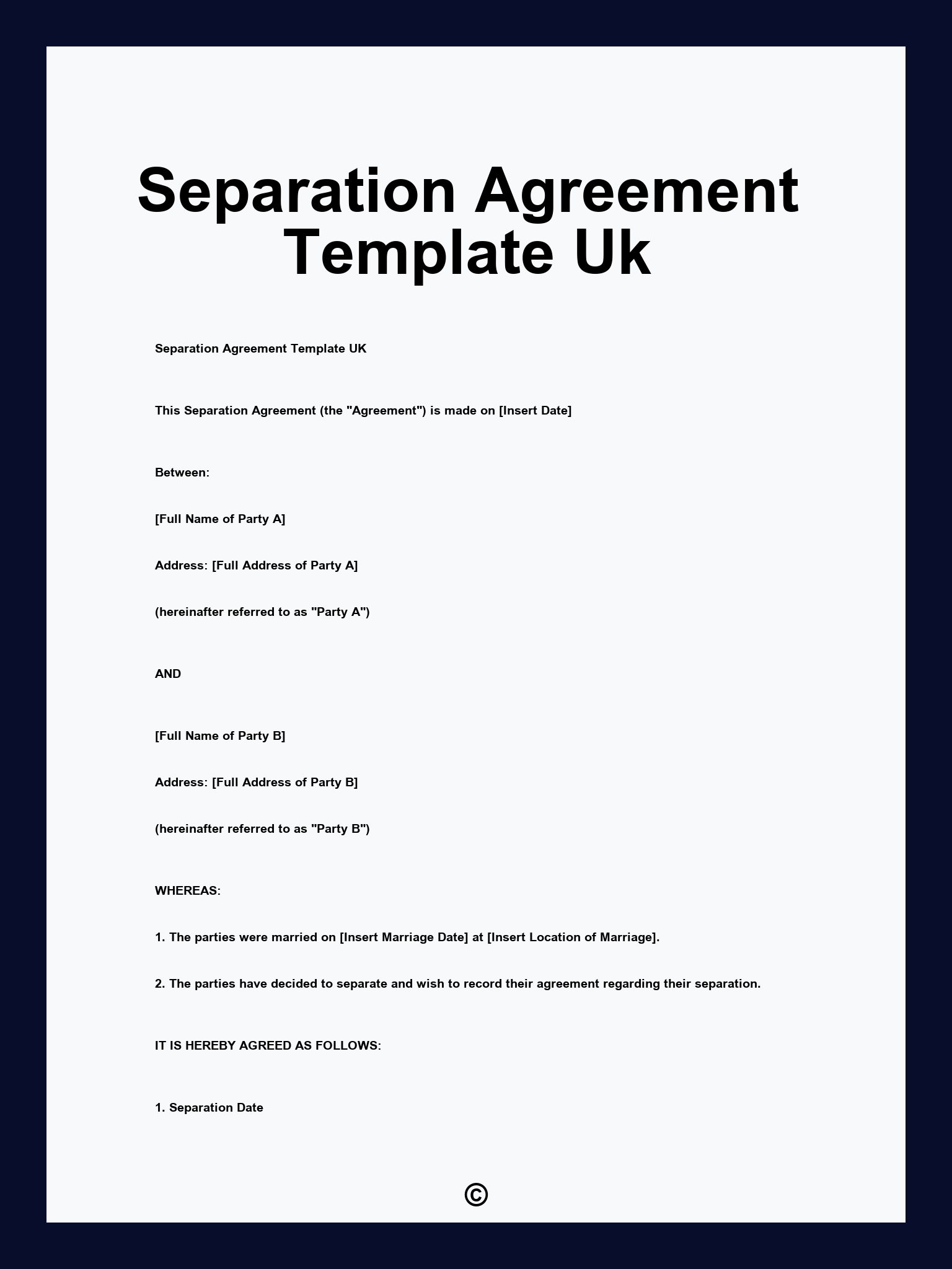 Separation Agreement Template Uk