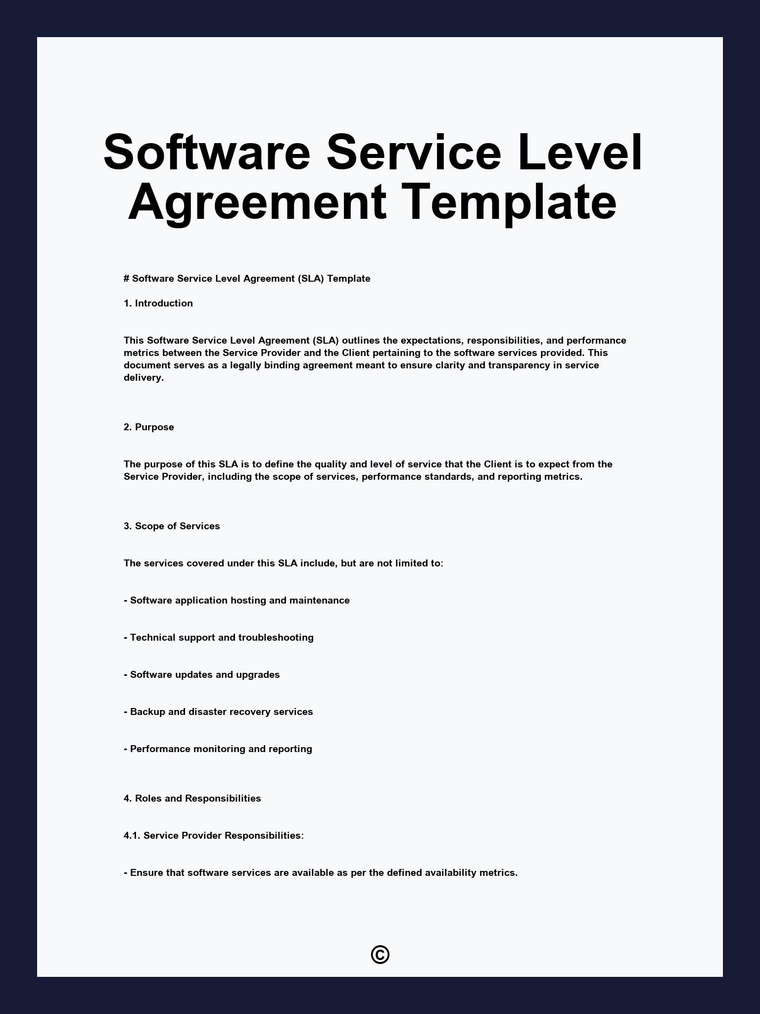 Software Service Level Agreement Template