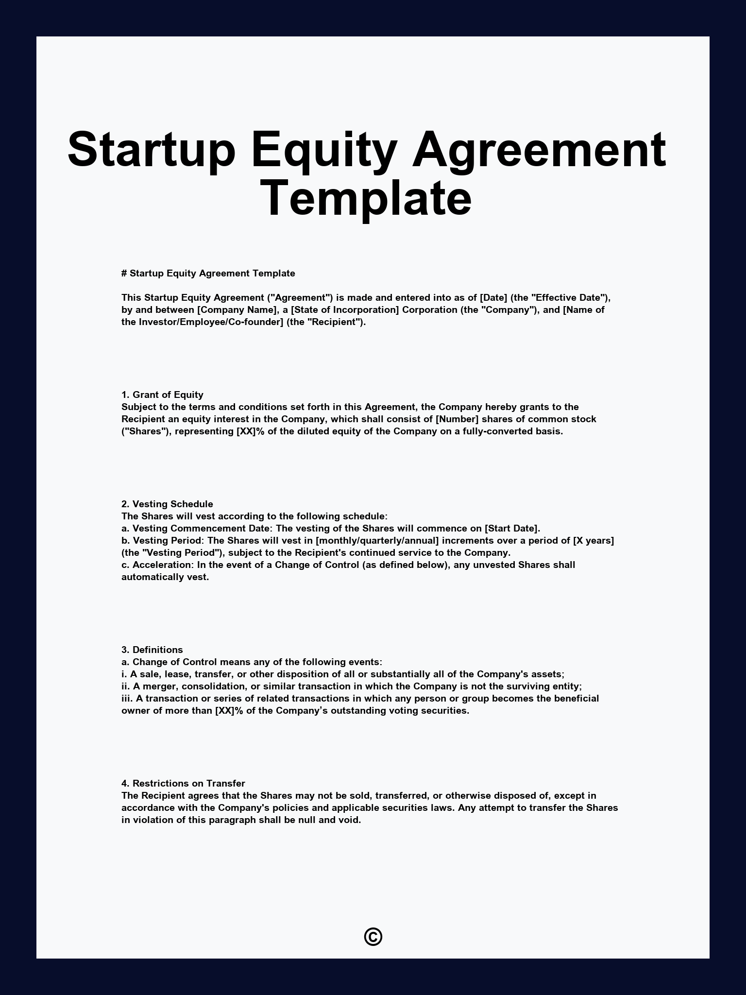 Startup Equity Agreement Template