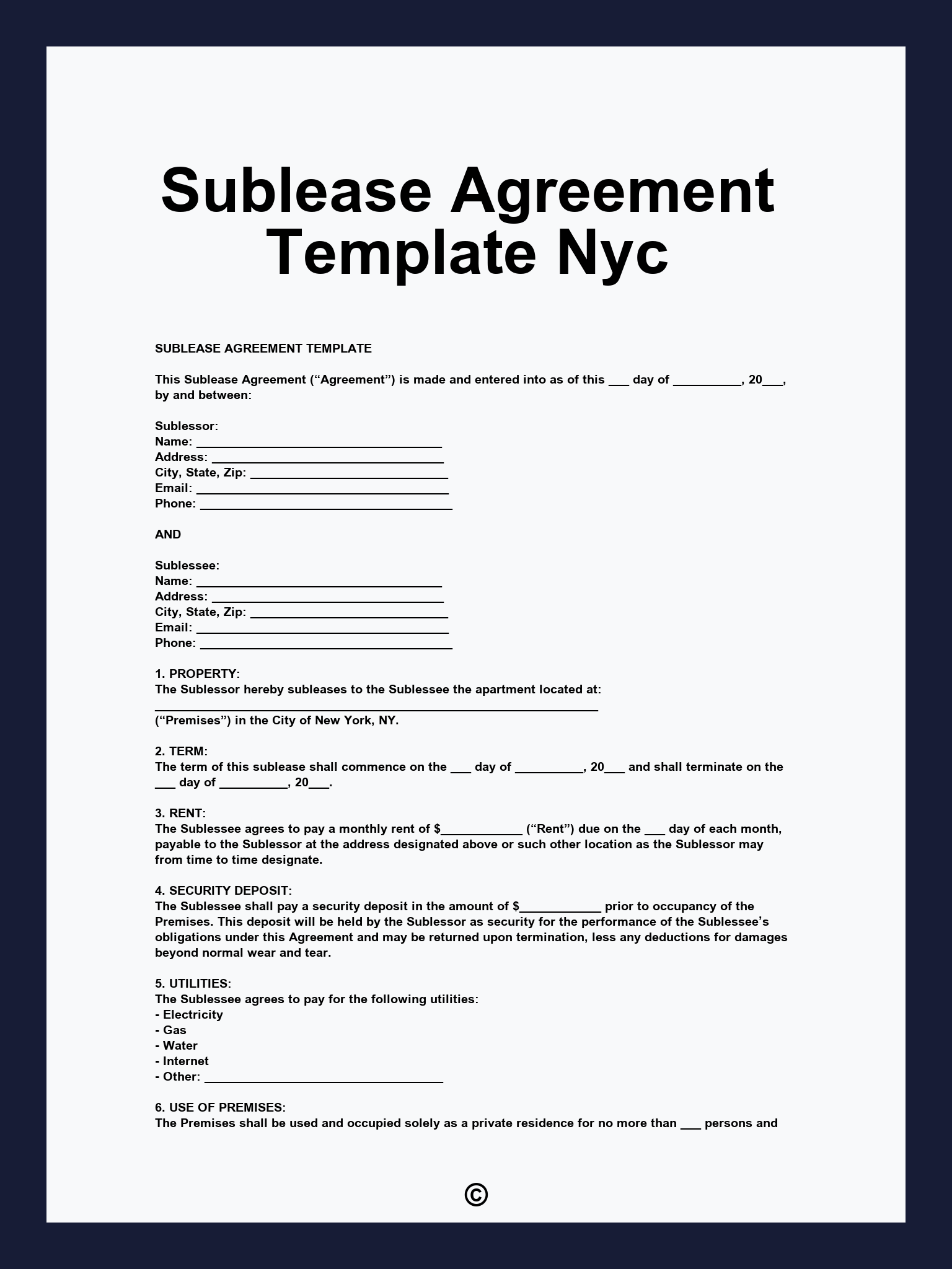 Sublease Agreement Template Nyc