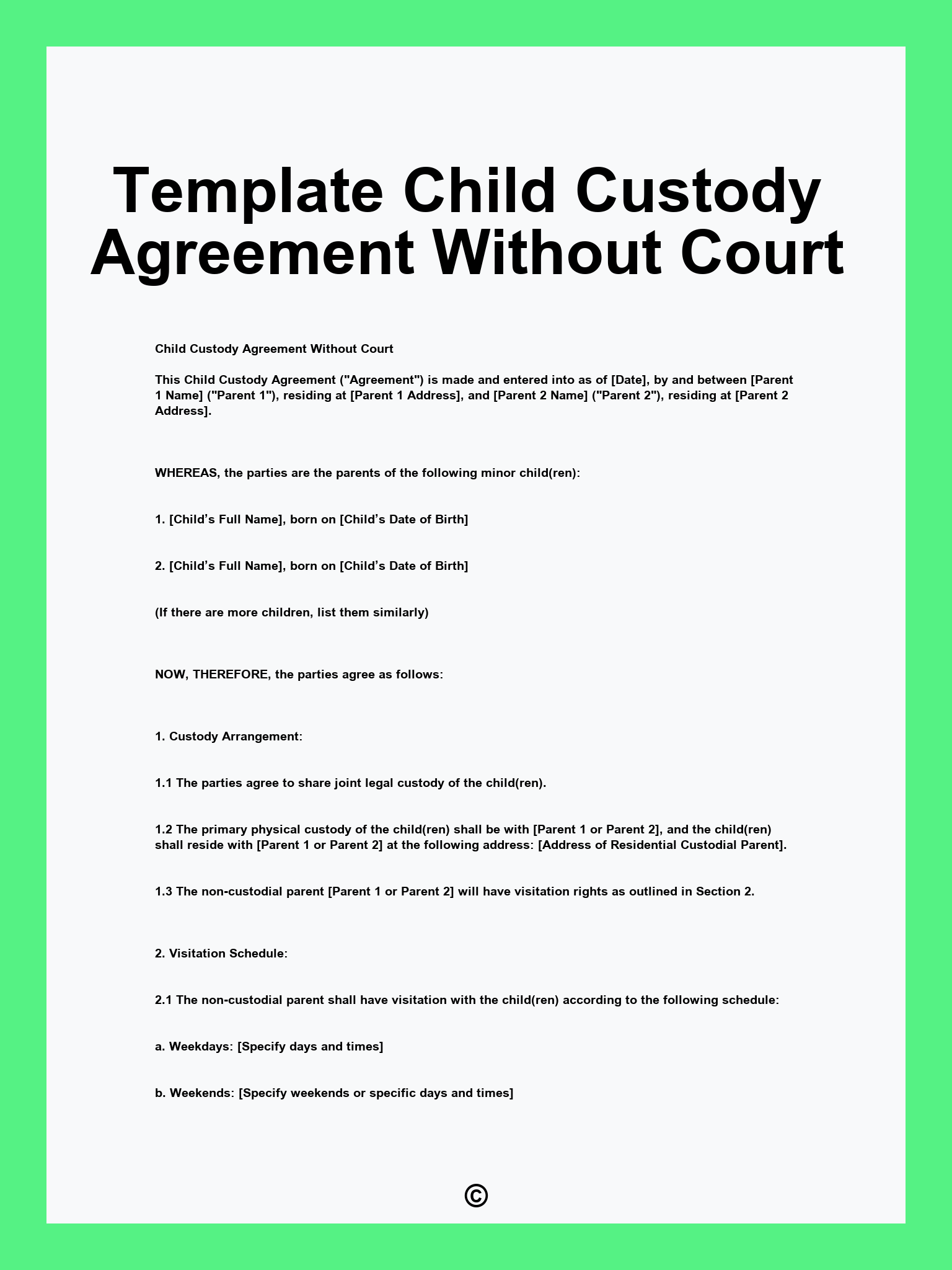 Template Child Custody Agreement Without Court