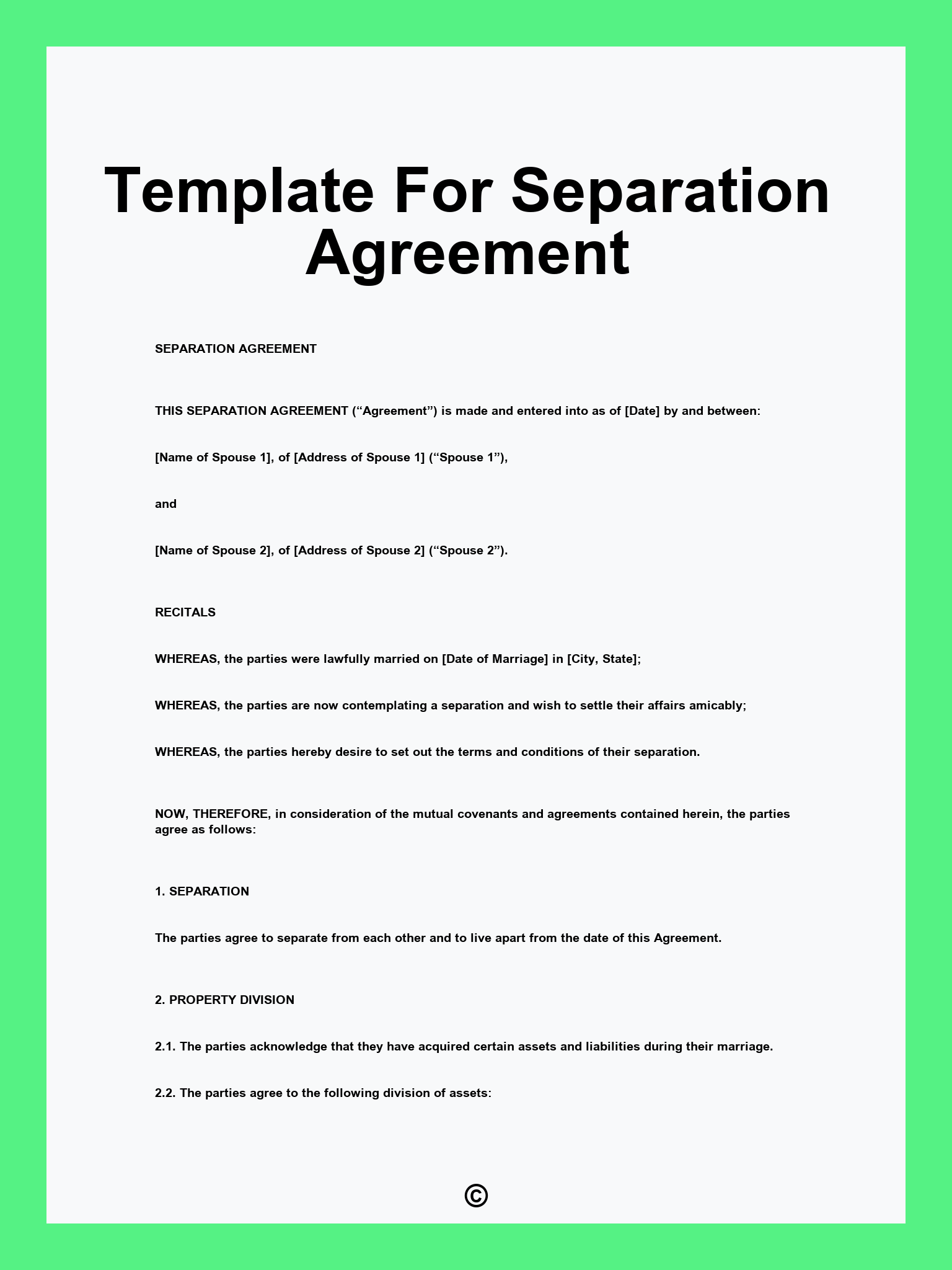 Template For Separation Agreement