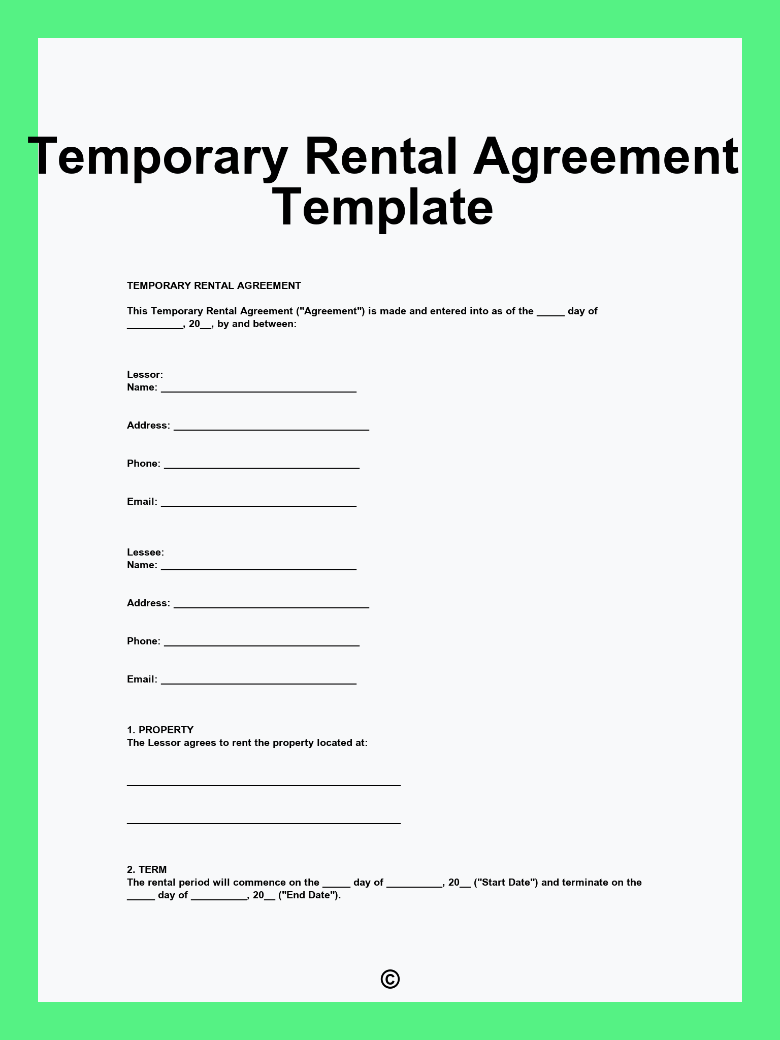 Temporary Rental Agreement Template