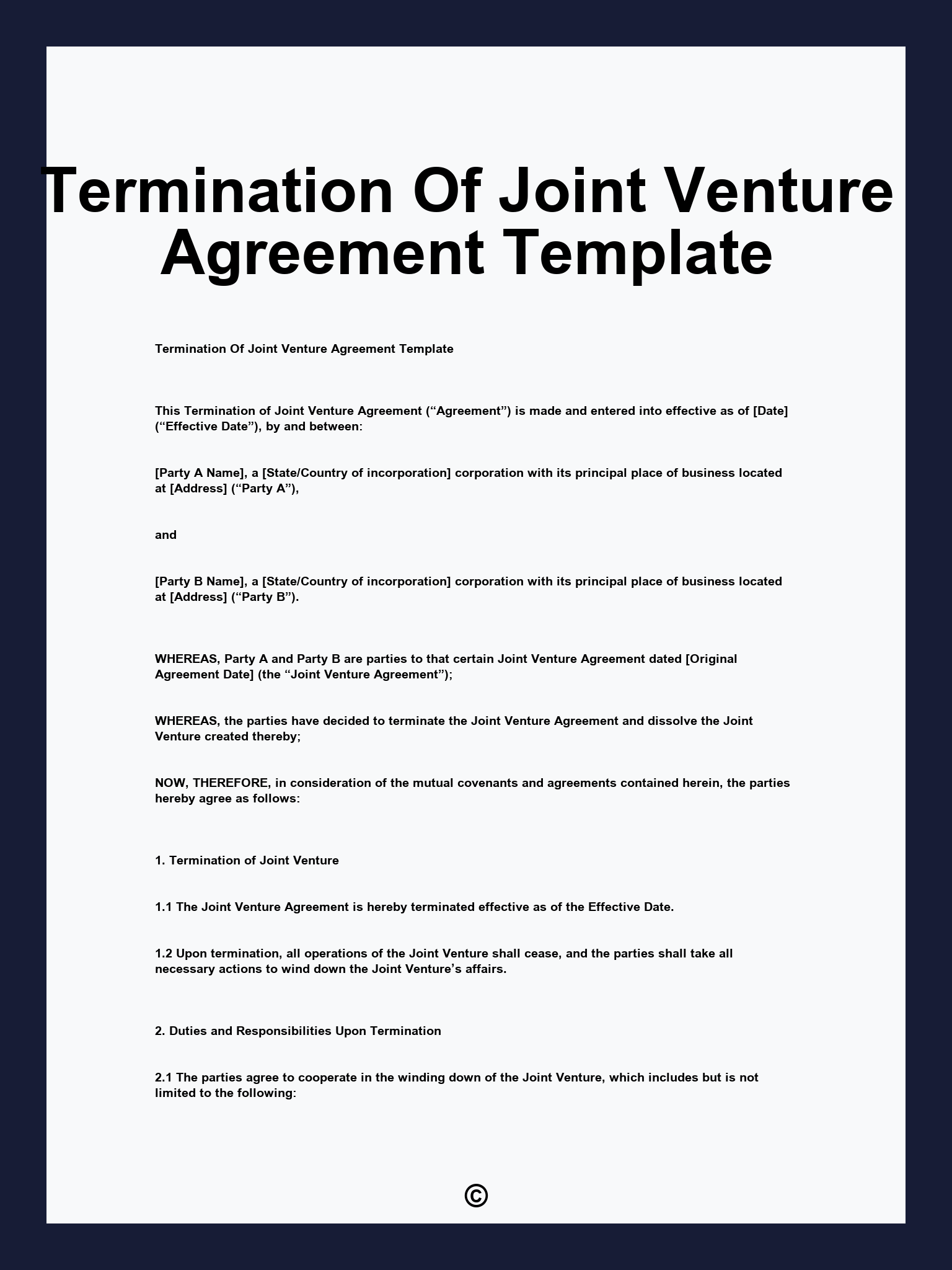 Termination Of Joint Venture Agreement Template