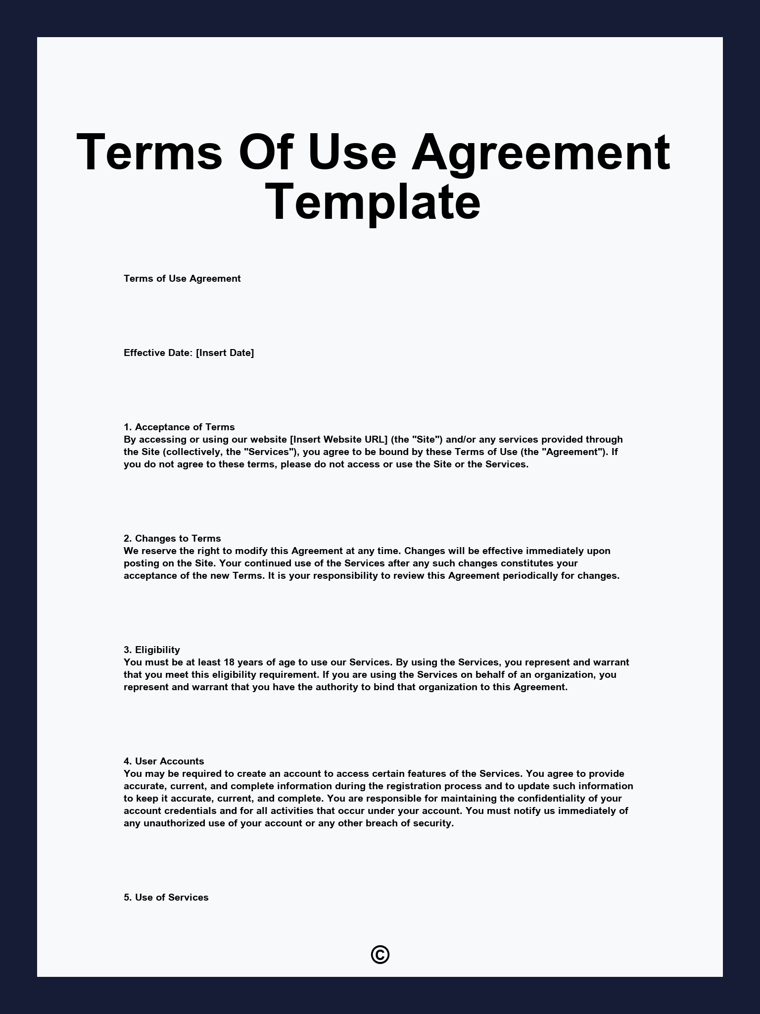 Terms Of Use Agreement Template