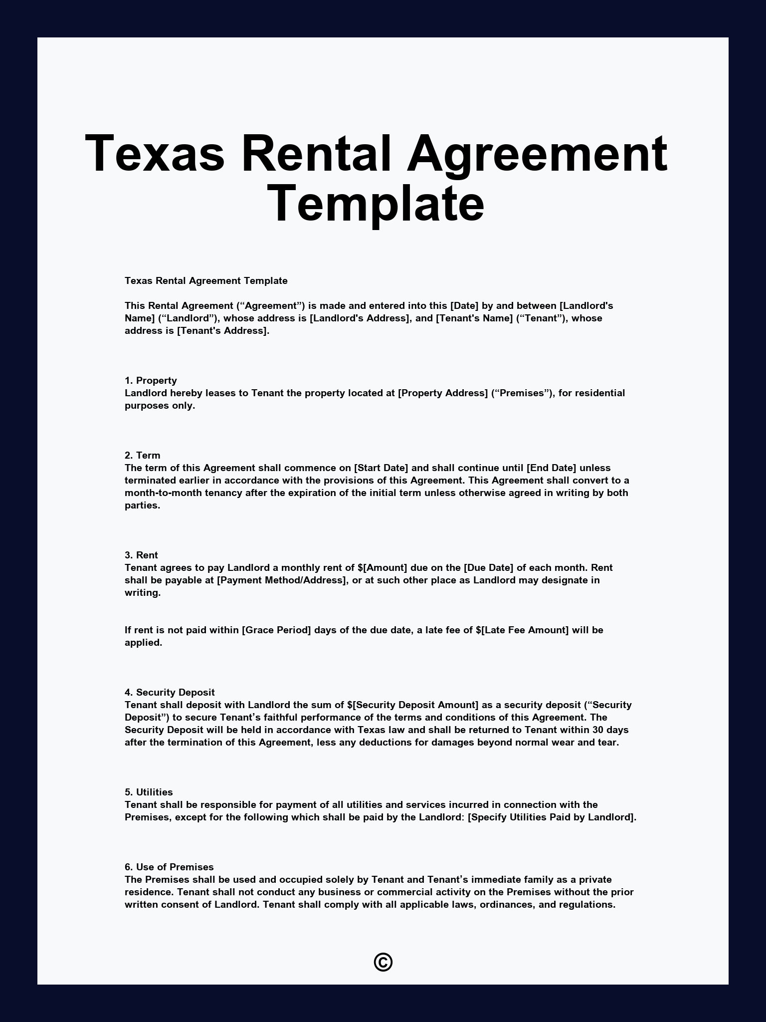 Texas Rental Agreement Template