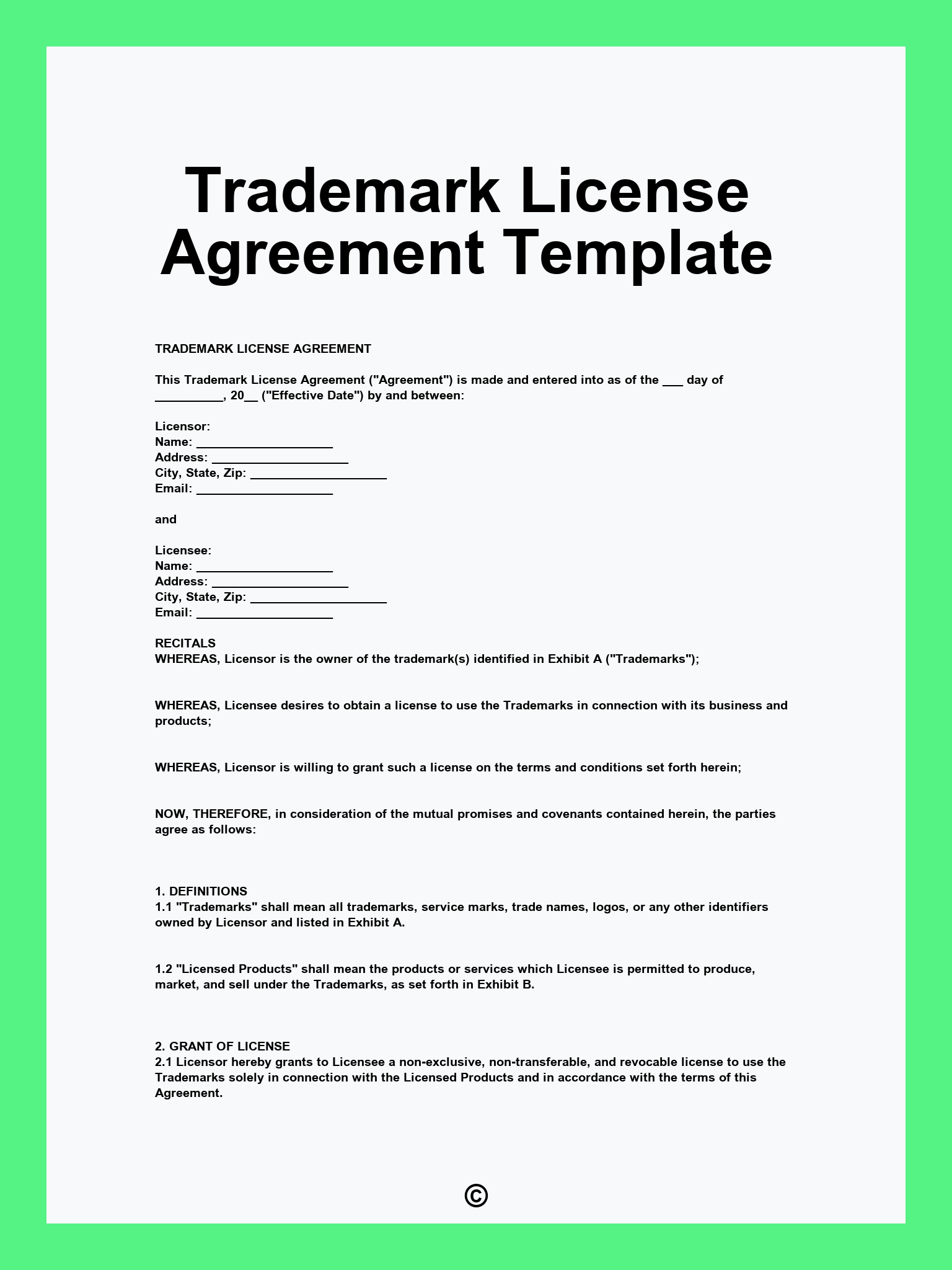 Trademark License Agreement Template