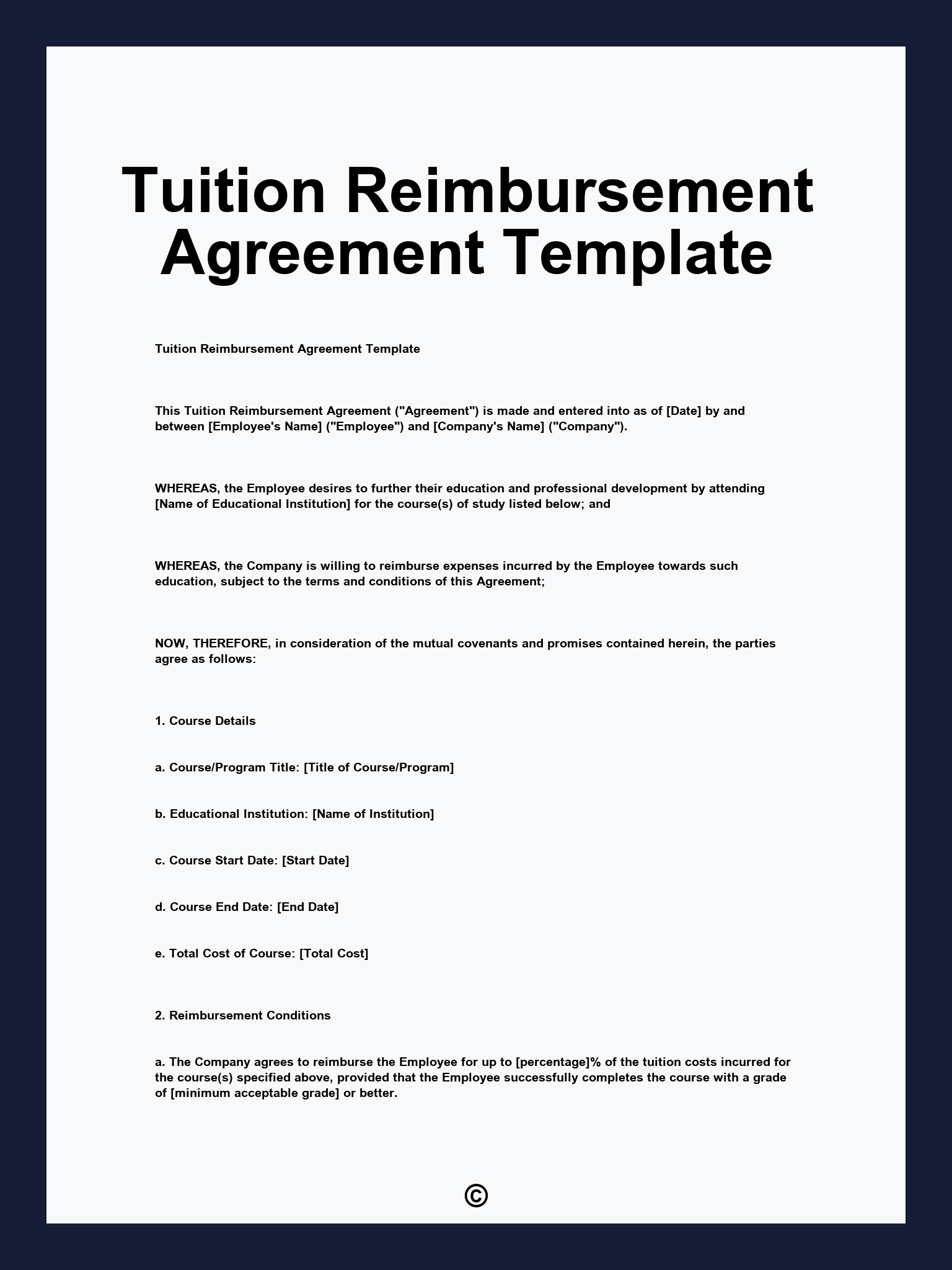 Tuition Reimbursement Agreement Template