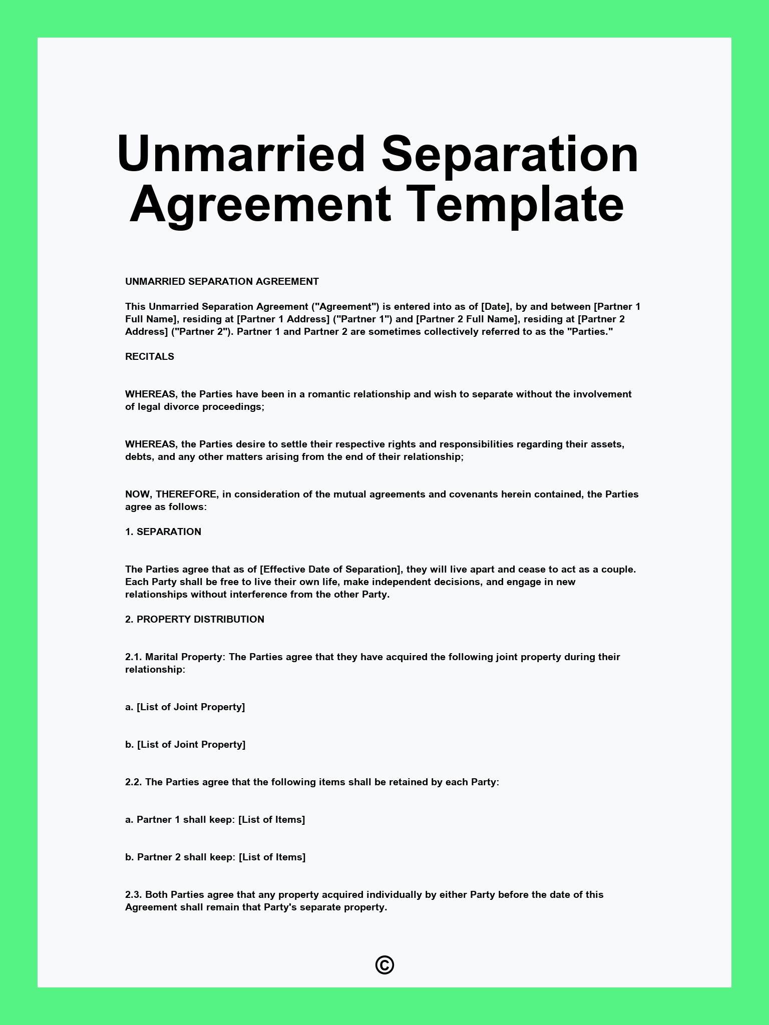 Unmarried Separation Agreement Template
